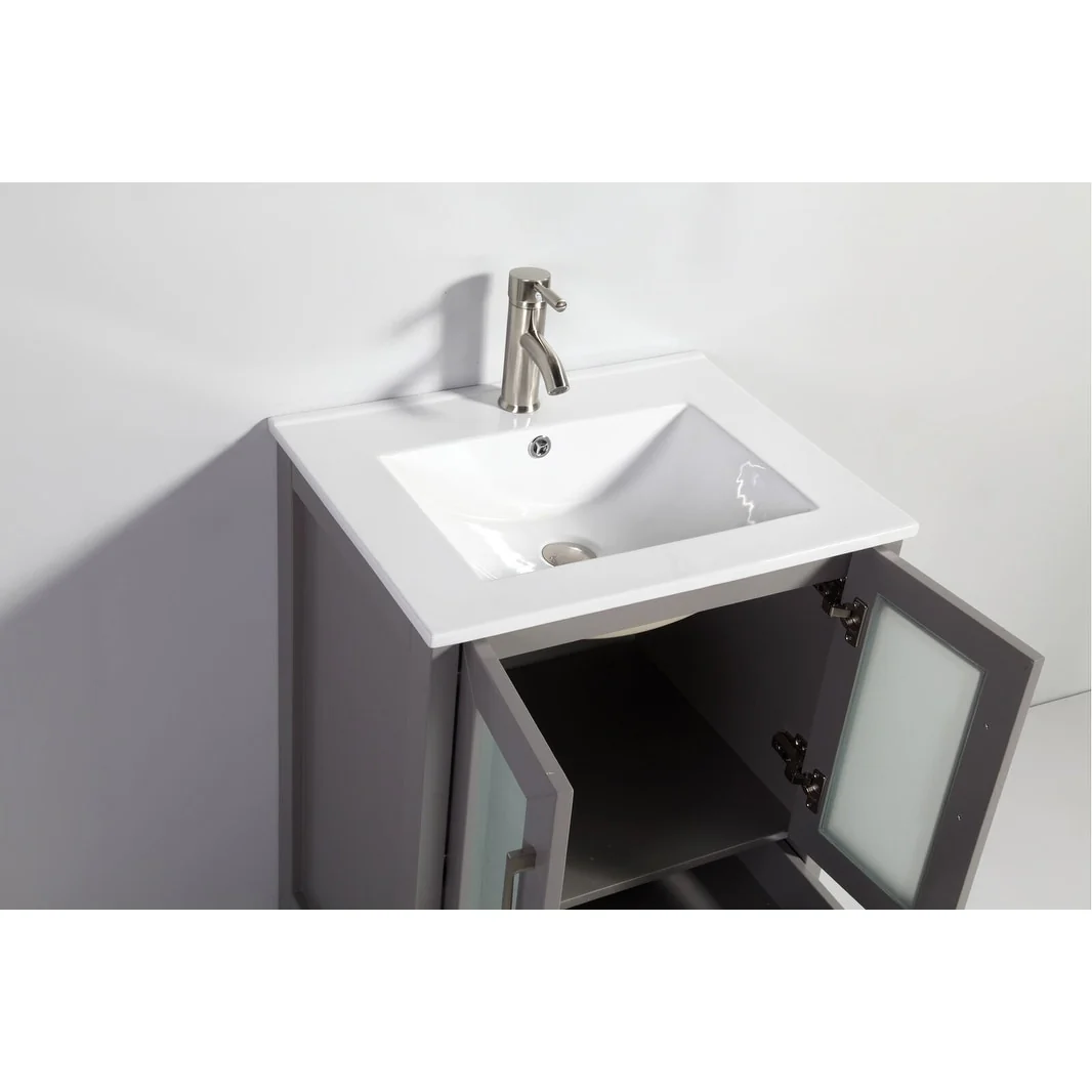 Vanity Art 24-Inch Single Sink Bathroom Vanity Set 2 Drawers, 1 Cabinet, 1 Shelf, Soft-Closing Doors with Free Mirror