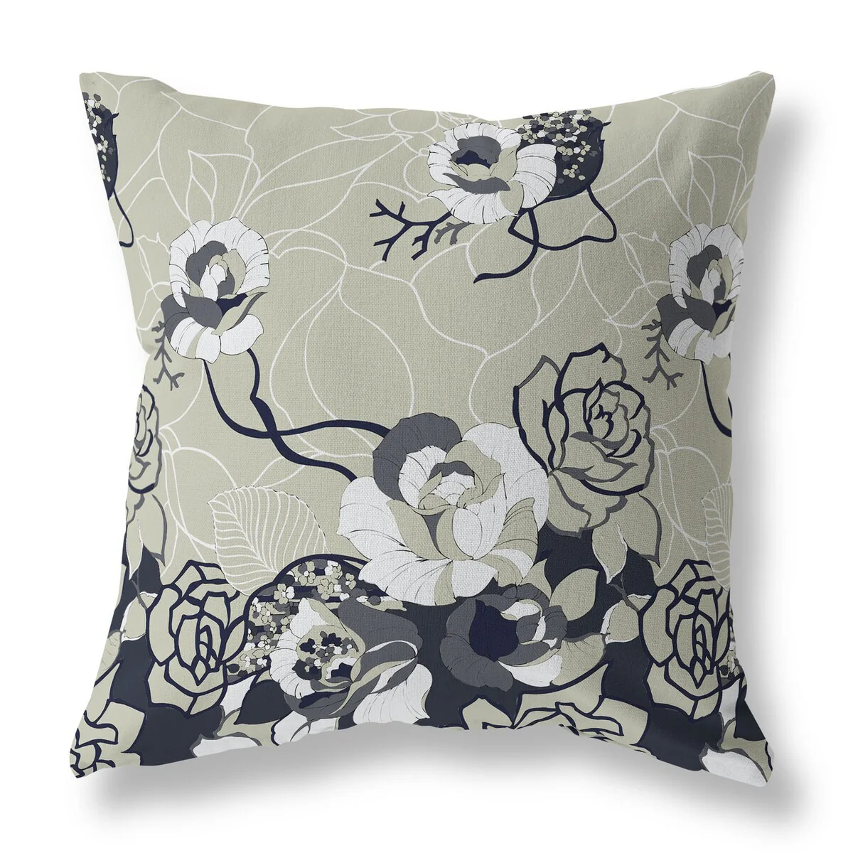 Yellow And Gray Regal Rose Retreat Indoor/Outdoor Throw Pillow Zipper