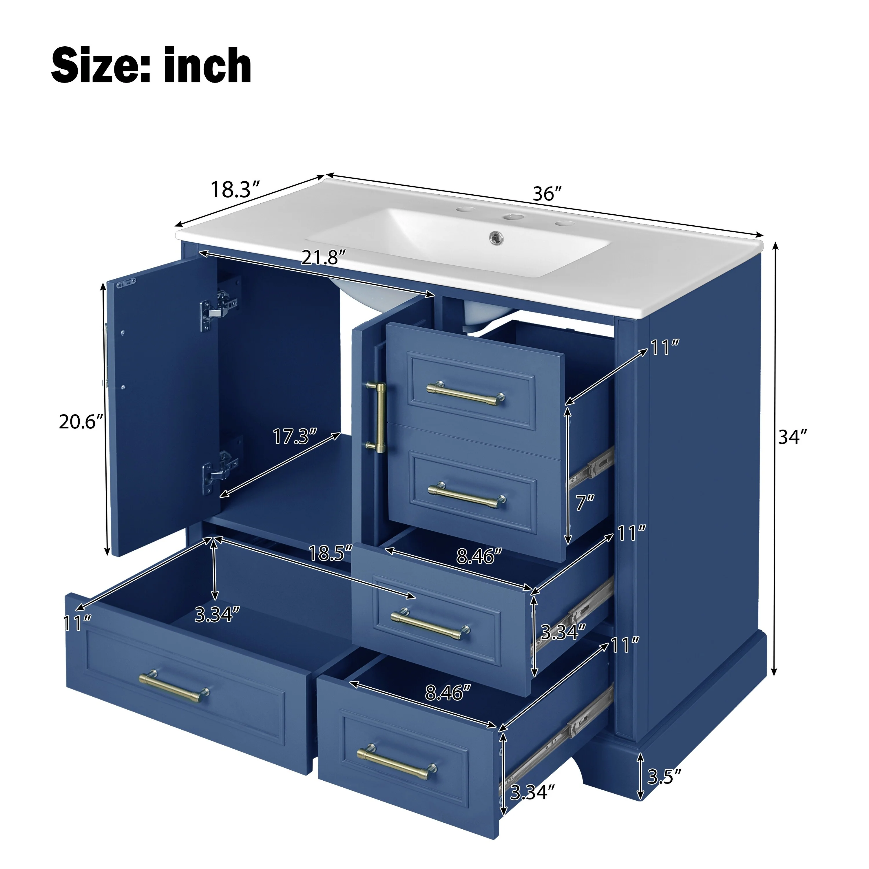Bathroom Vanity with Resin Sink, Bathroom Vanity Set with 4 Drawers, Bathroom Storage Cabinet with 2 Soft Close Doors