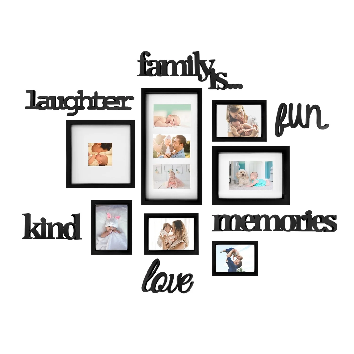 Elegant 9 Photo Black PVC Photo Frame Wall Hanging Picture Frame