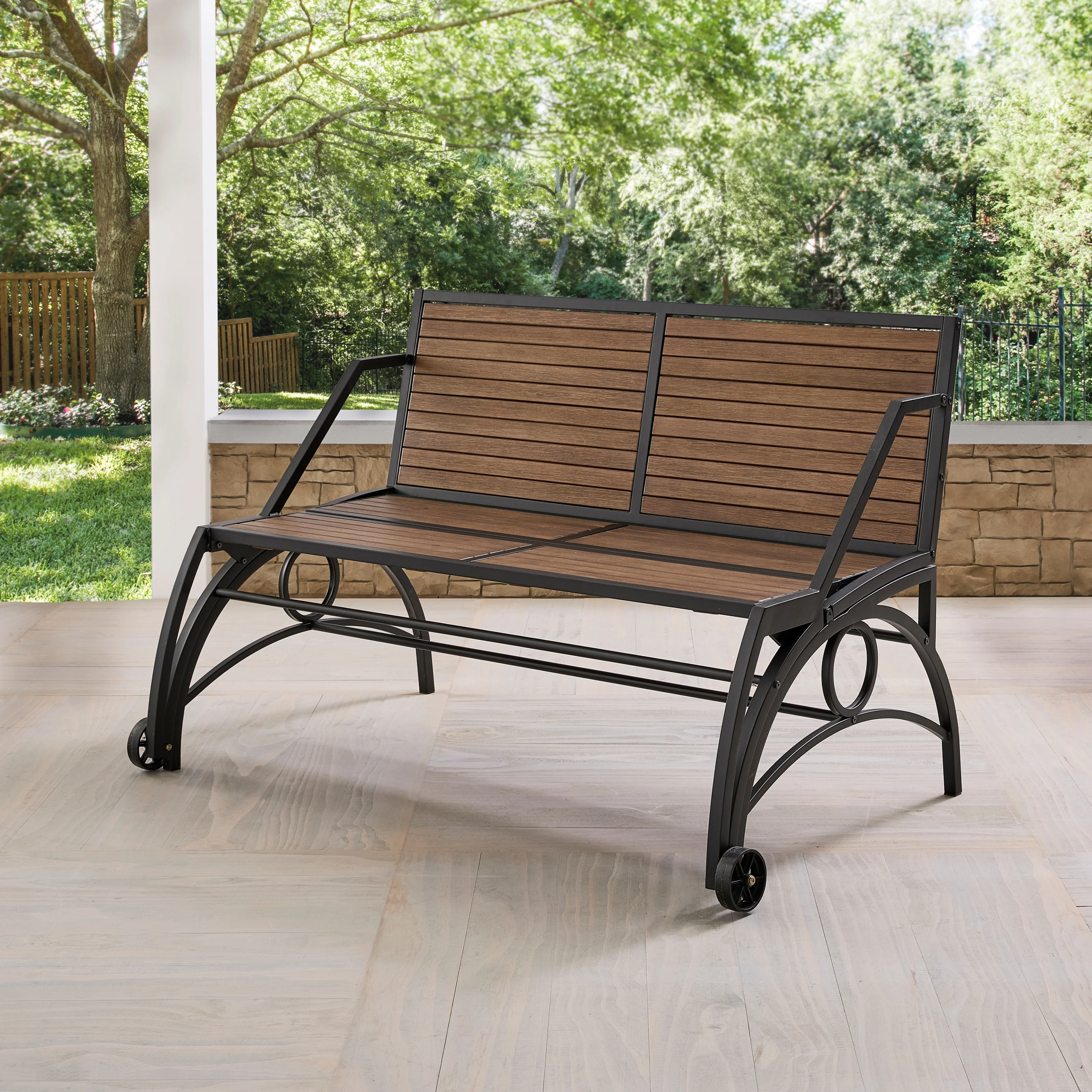 Saba Convertible Walnut Finish Black Metal Outdoor Table/Bench by iNSPIRE Q Oasis