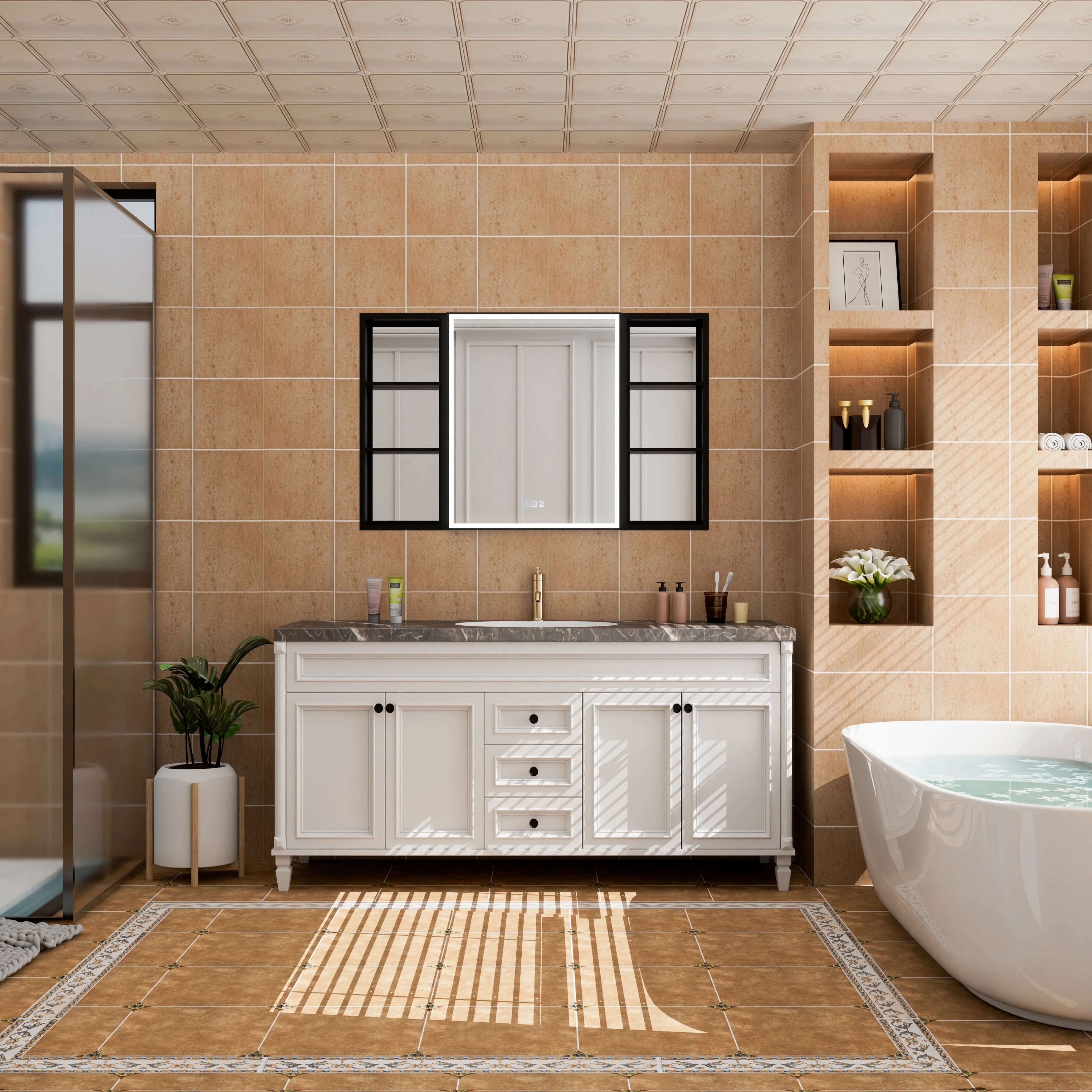 30 in. H Recessed or Surface Wall Mounted LED Mirror Cabinet With Black Side Cabinet