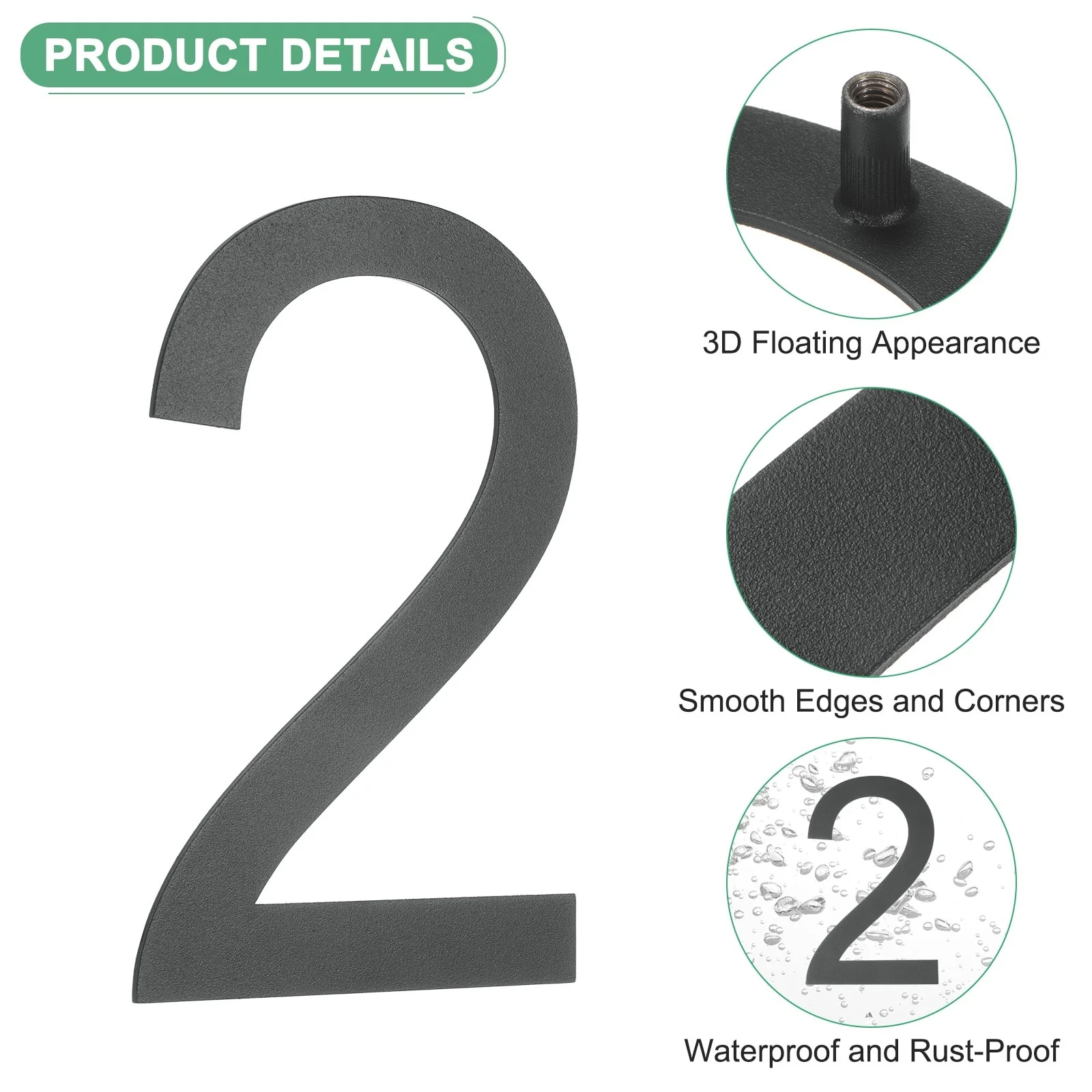 6 Inch Floating House Numbers, Modern House with Nail Kit Black