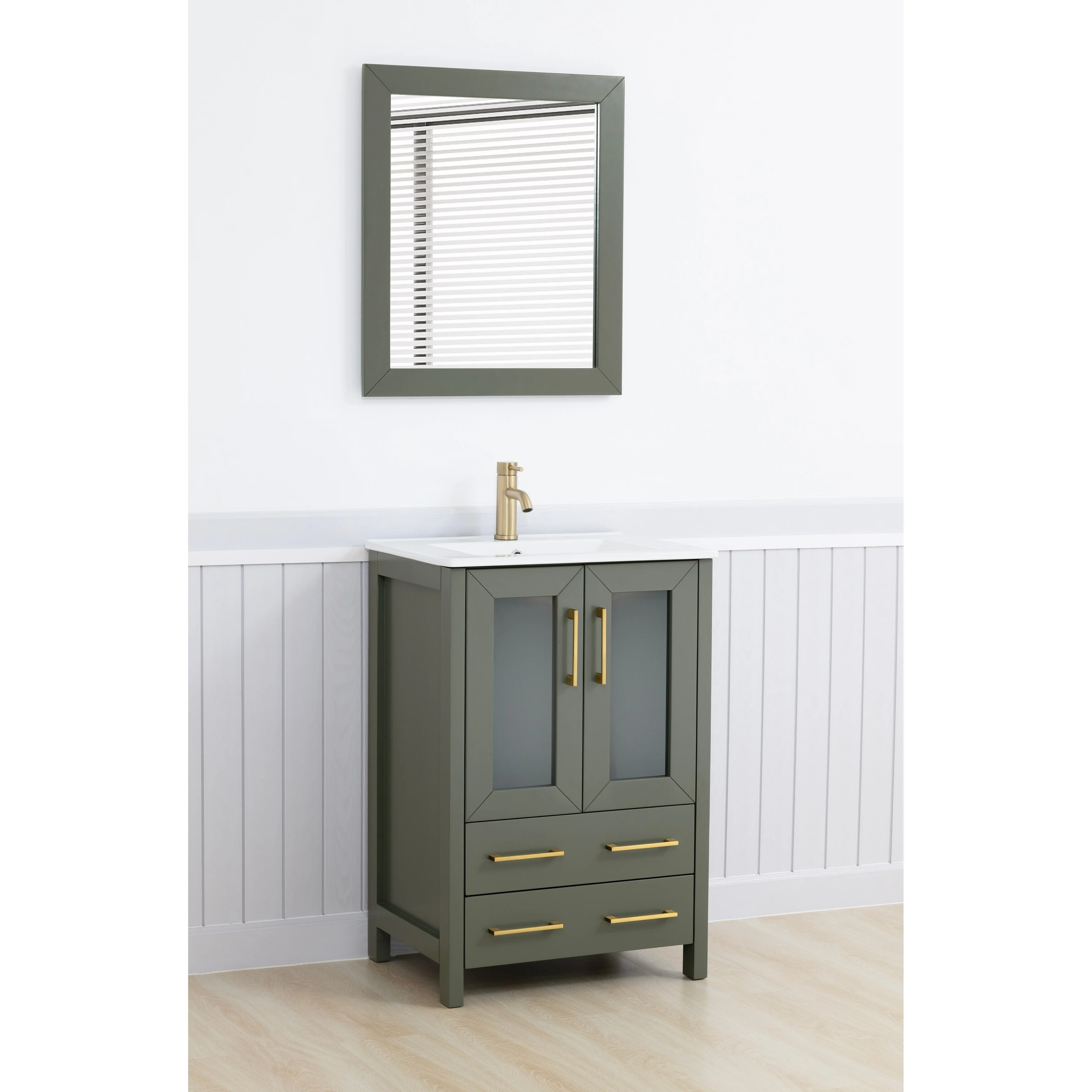 Vanity Art 24-Inch Single Sink Bathroom Vanity Set 2 Drawers, 1 Cabinet, 1 Shelf, Soft-Closing Doors with Free Mirror
