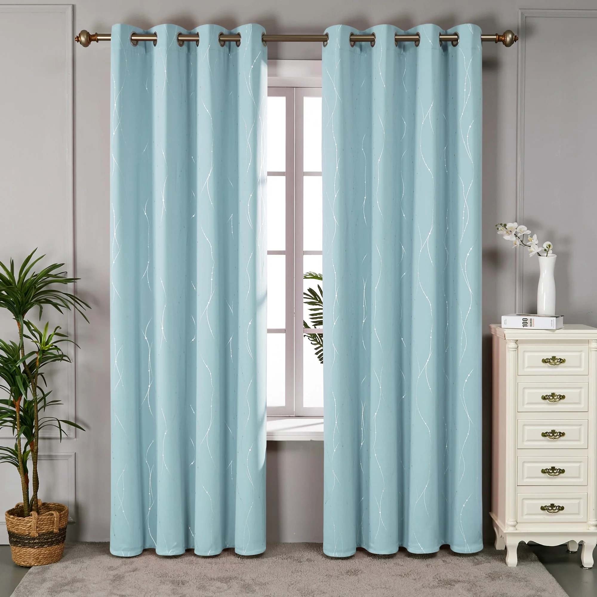 Deconovo Wave Line with Dots 52 Width Curtains Pair(2 Panel)