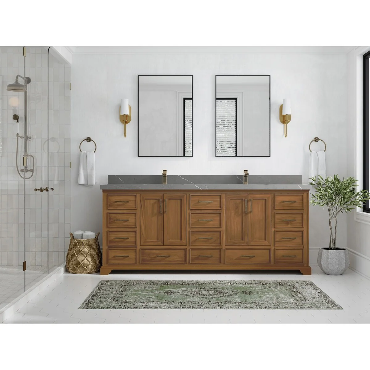 Willow Collections 84 in. W x 22 in. D Charlotte Teak Double Sink Bathroom Solid Teak Vanity with Countertop