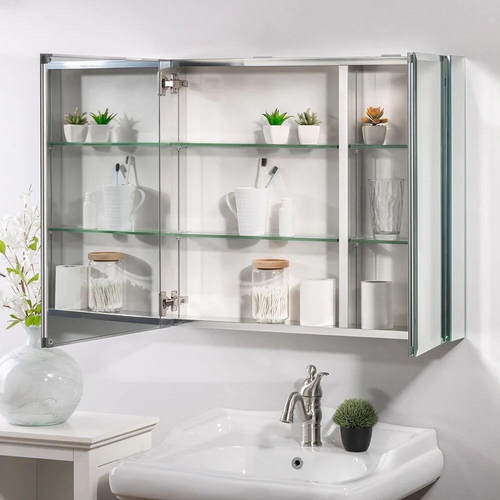 Aluminum Bathroom Mirror Wall Medicine Cabinet with Adjustable Shelves