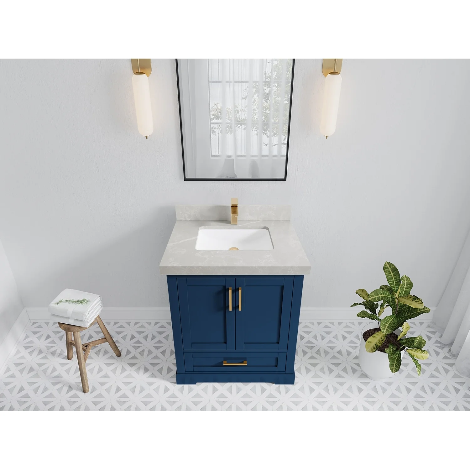 Willow Collection 30 in W x 22 in D x 36 in H Reeded Boston Single Bowl Sink Bathroom Vanity with Quartz or Marble Countertop