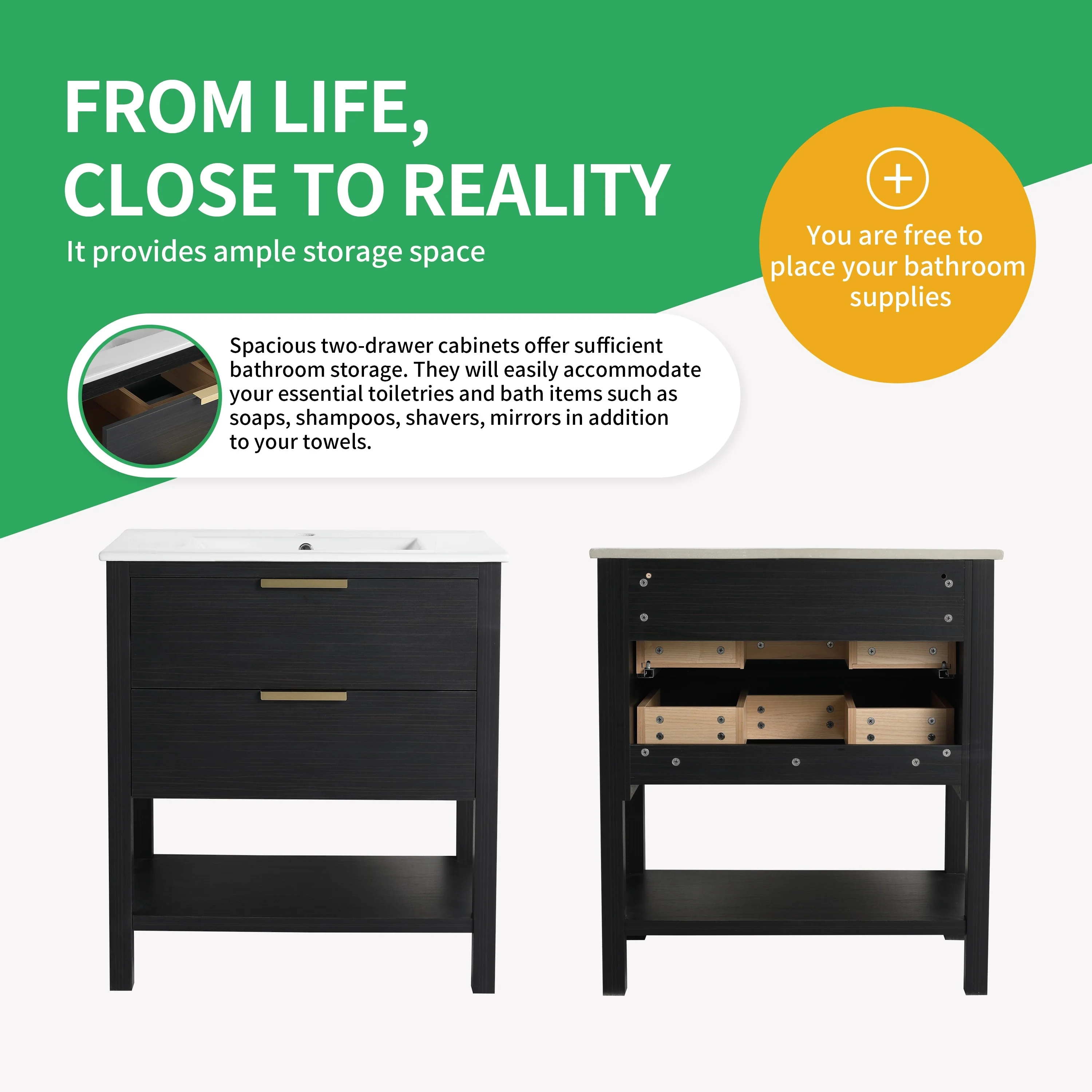 BNK 30/36 Inch Bathroom Vanity With Single Sink,Modern Bathroom Vanities With Soft Close Drawer And Shelf