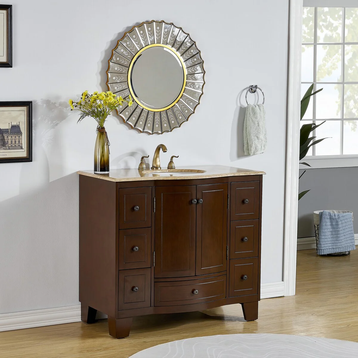 Stufurhome Alandra 40 Inches Dark Cherry Single Sink Bathroom Vanity - 40