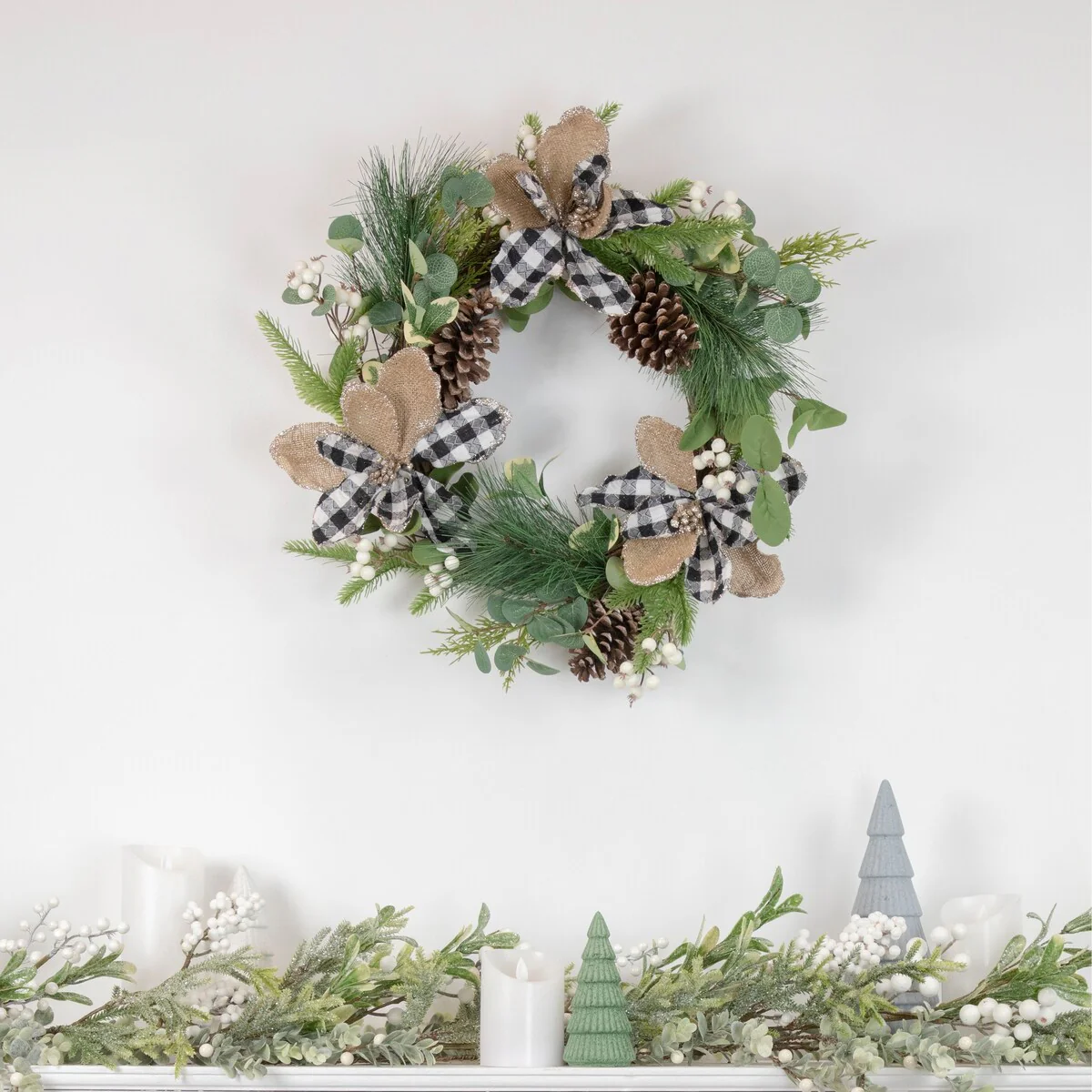 Magnolia and Frosted Pine Cones Artificial Christmas Wreath - 22-Inch Unlit - 22