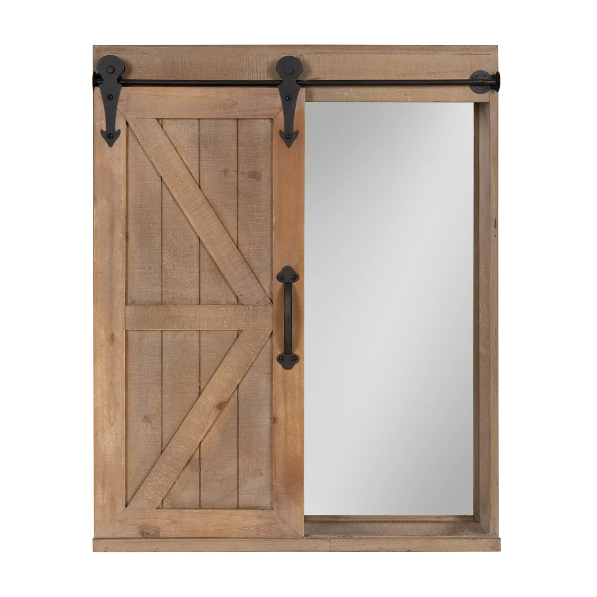 Cates Decorative Wood Wall Cabinet with Vanity Mirror and Barn Door