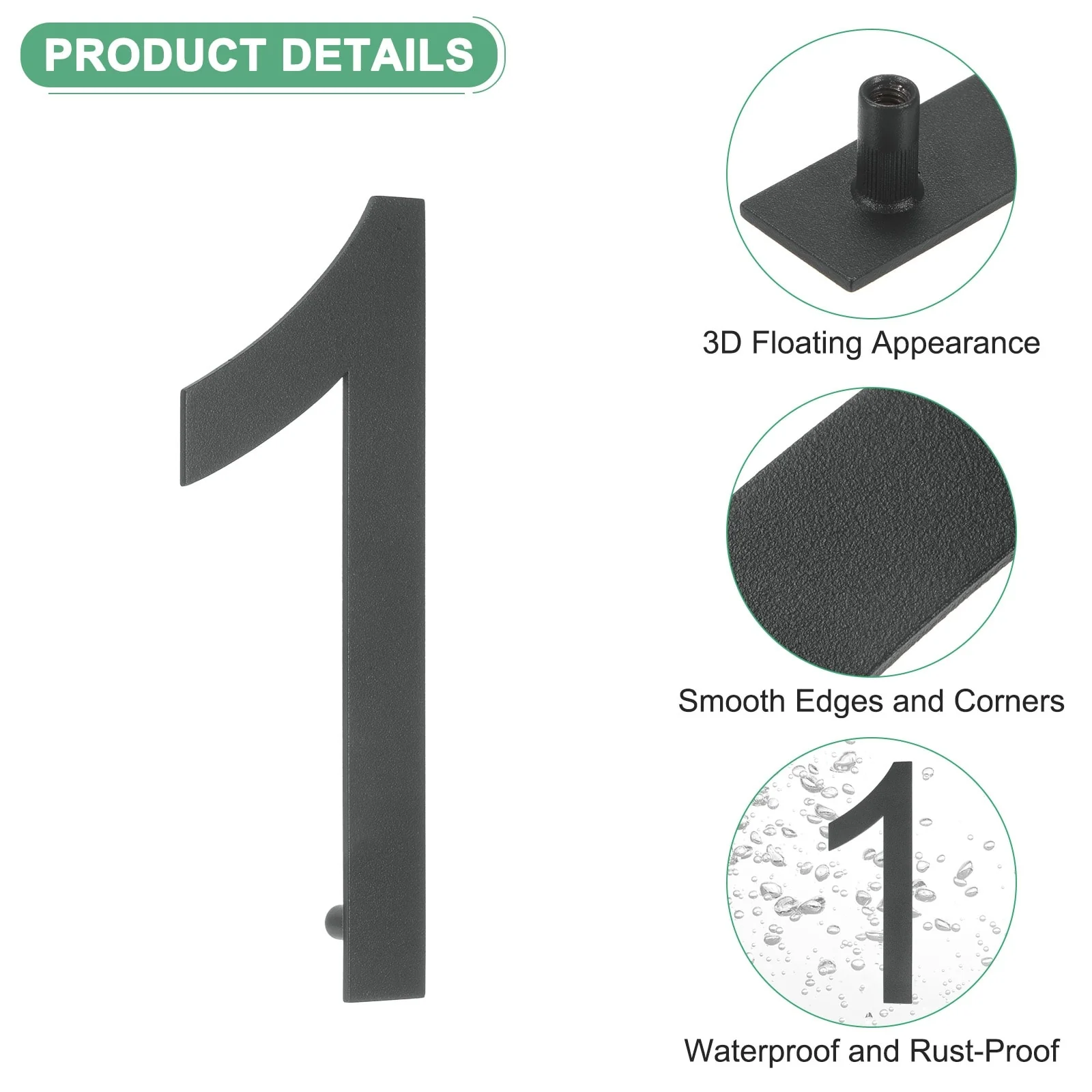 6 Inch Floating House Numbers, Modern House with Nail Kit Black