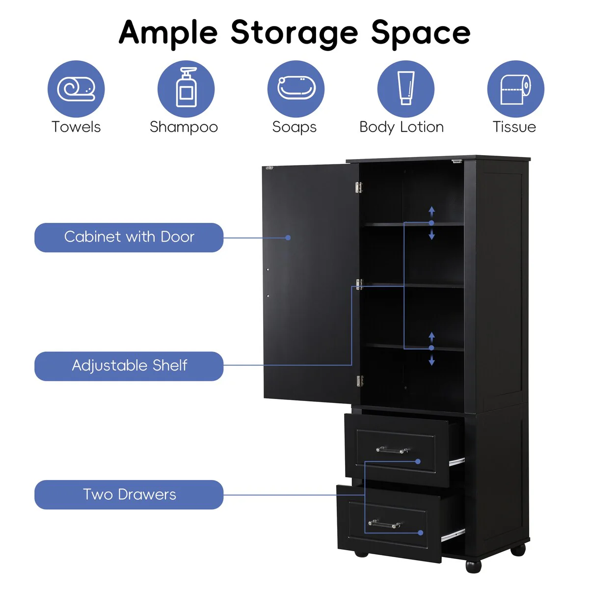 Tall Bathroom Storage Cabinet, Freestanding Storage Cabinet