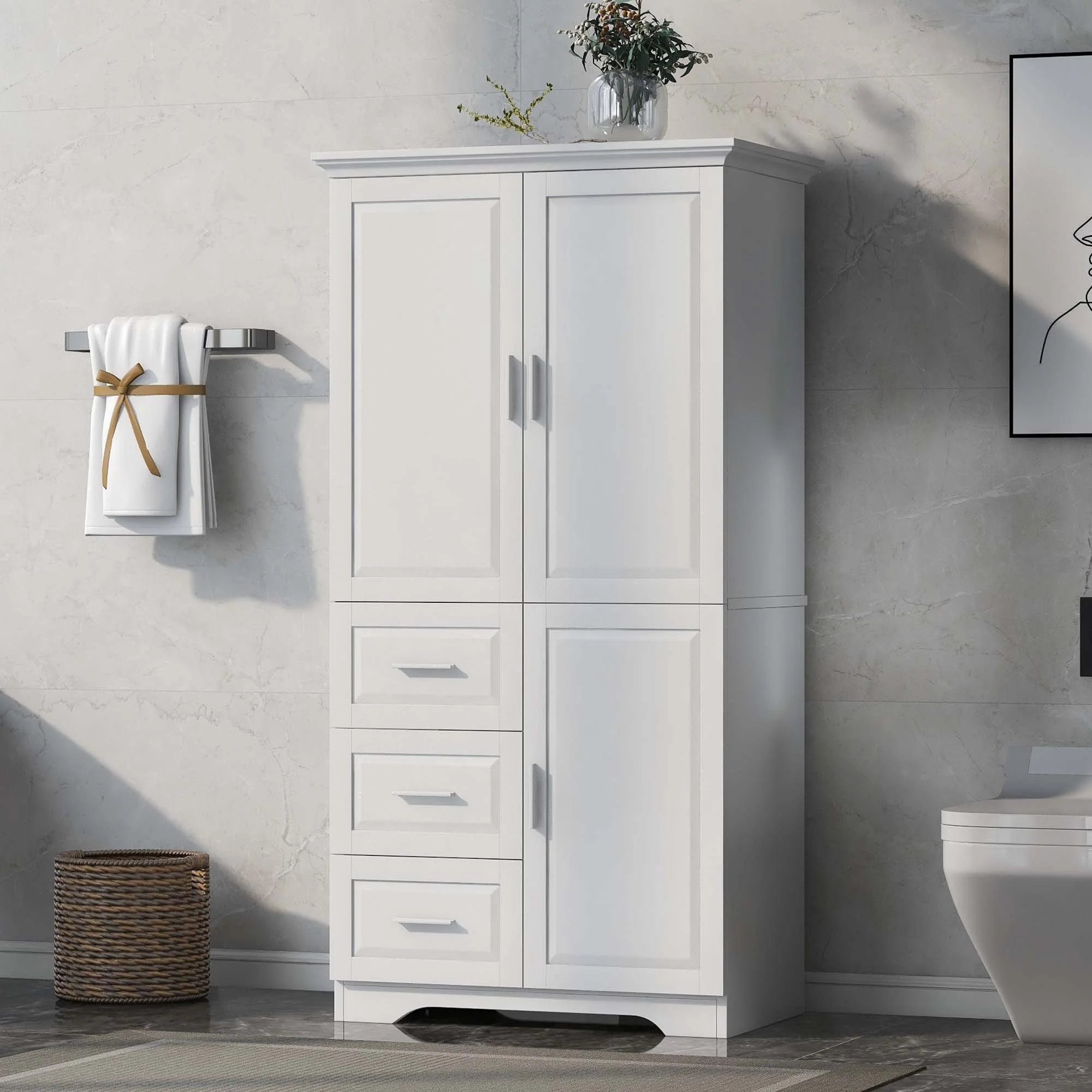 Bathroom Storage Cabinet with Drawers and Adjustable Shelf