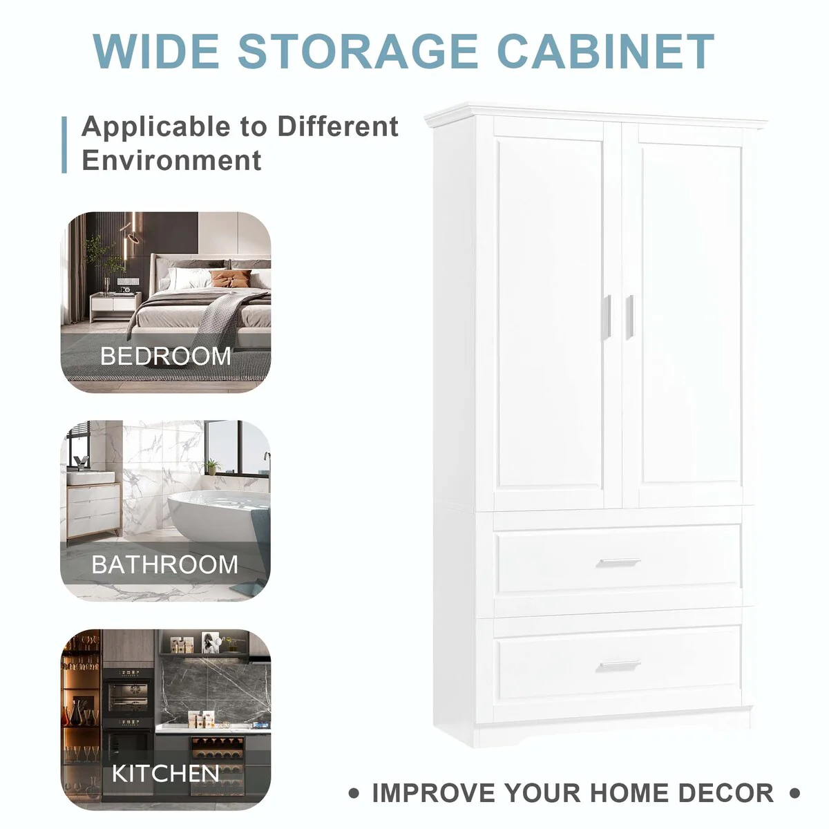 Tall Bathroom Storage Cabinet with Drawers and Adjustable Shelf