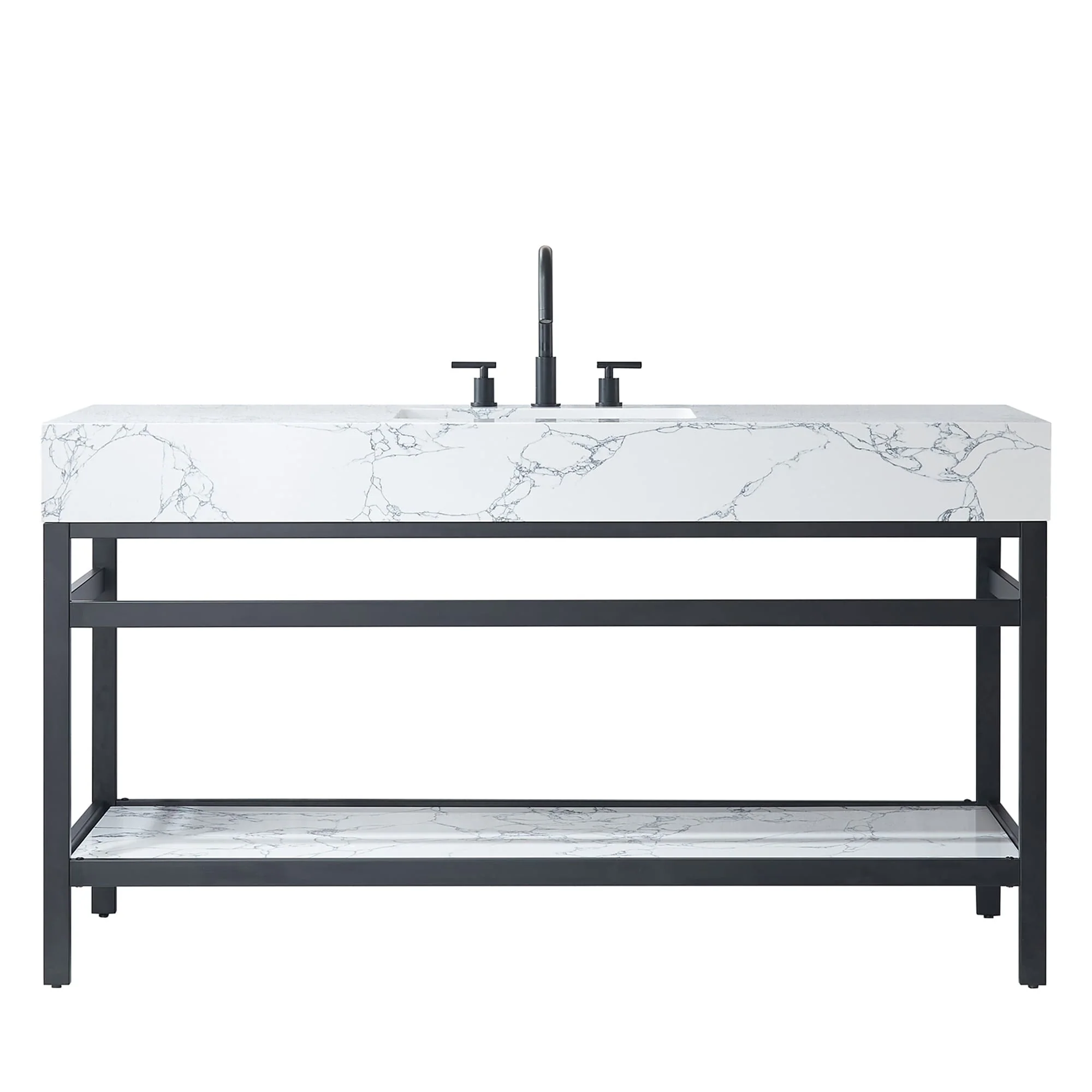 Ecija Bath Vanity, Metal Support with Composite Stone Top, no Mirror