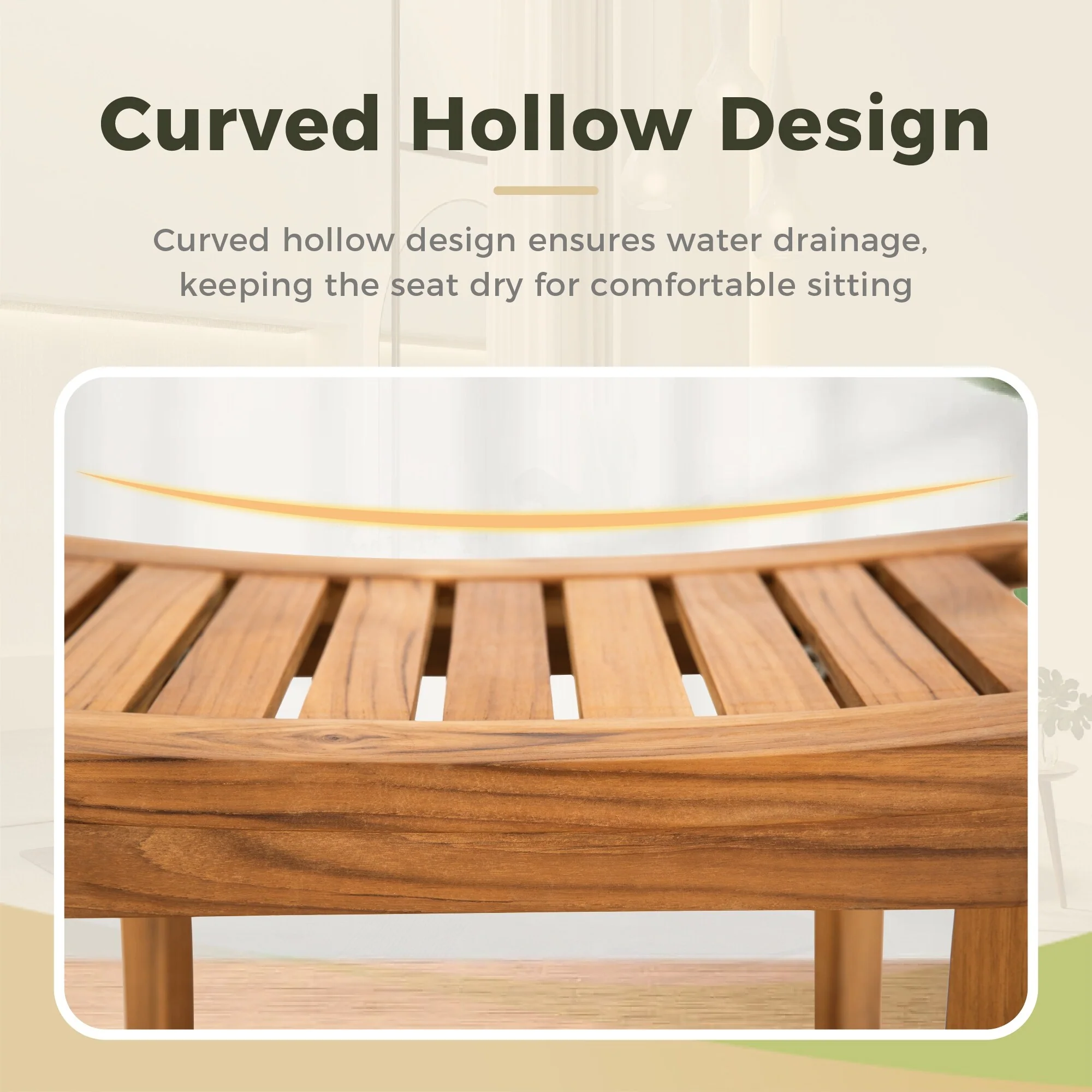 Bathroom Stool with Storage Shelf, Teak Shower Bench Waterproof Wood Bench, Shower Seat