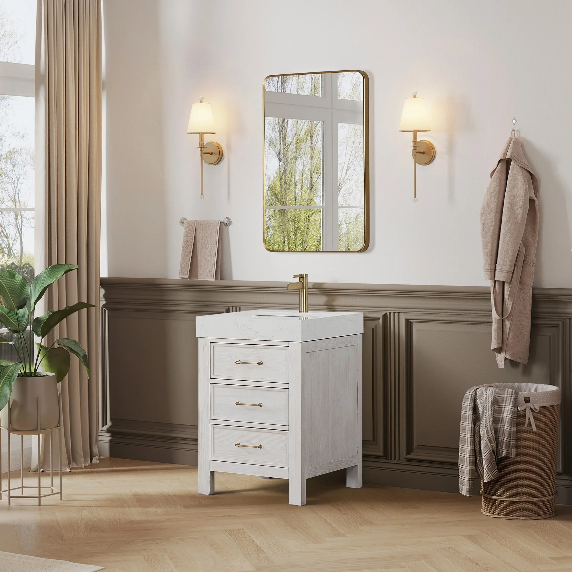 Leon 24 in. Single Bathroom Vanity with Composite Stone Top