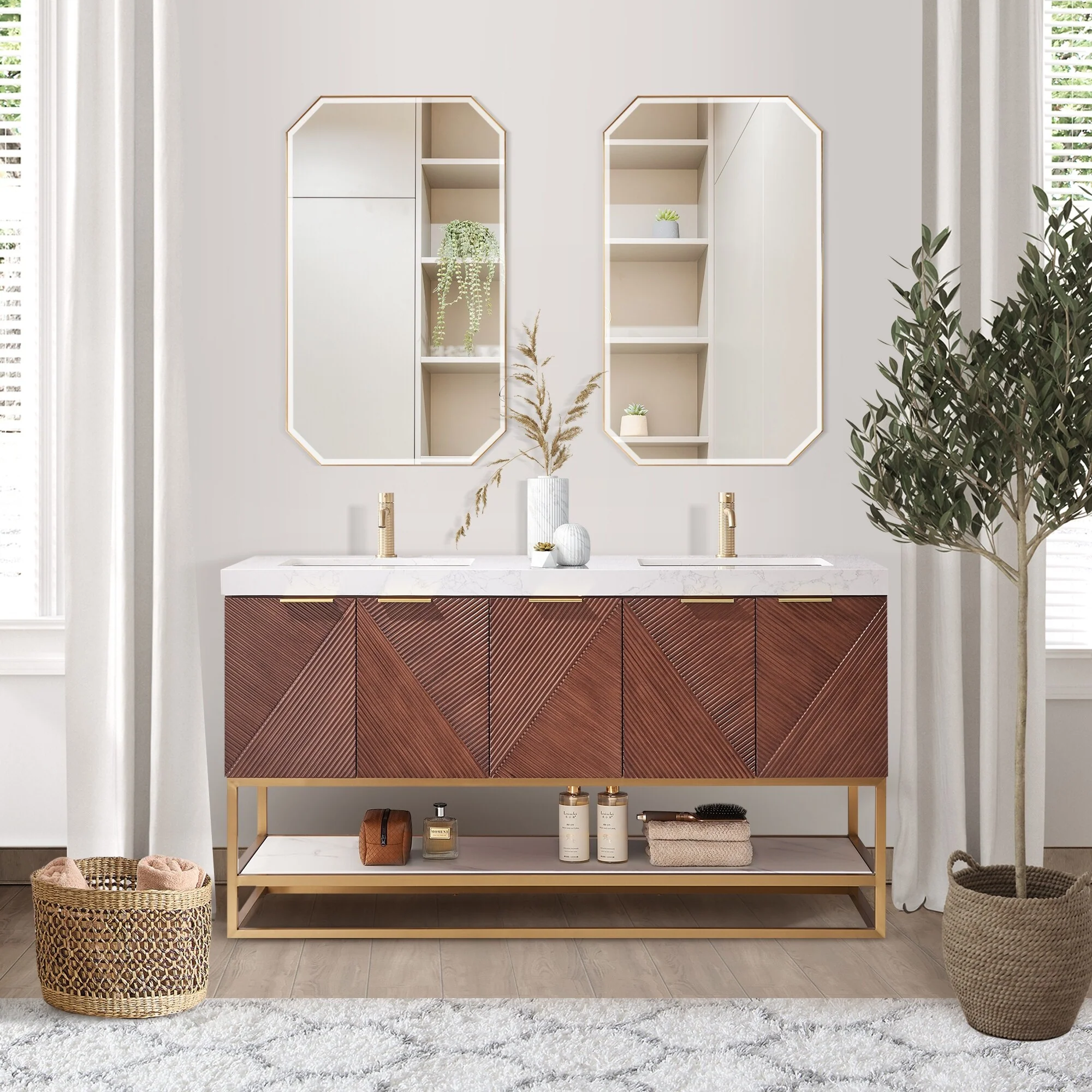 Mahon Double Bath Vanity with Composite Stone Top without Mirror