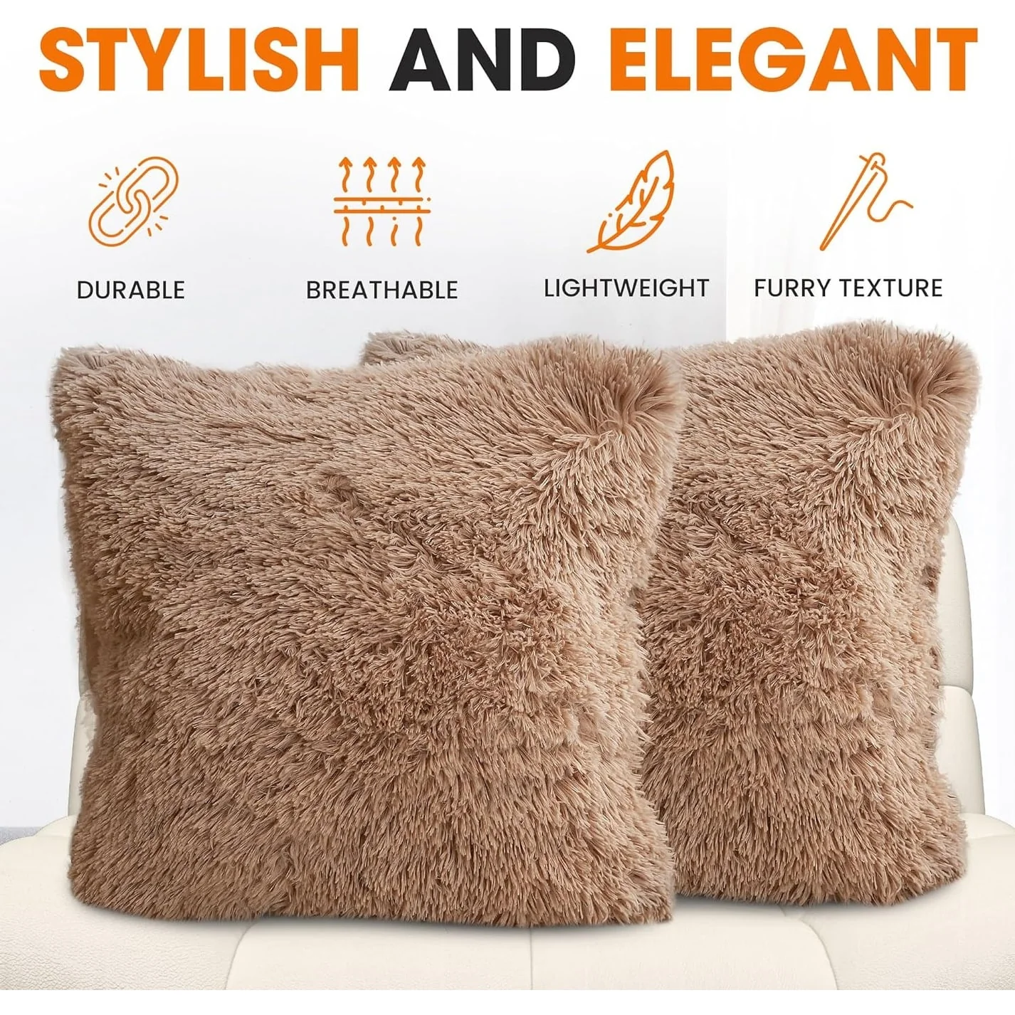 Cheer Collection Shaggy Long Hair Throw Pillows (Set of 2)