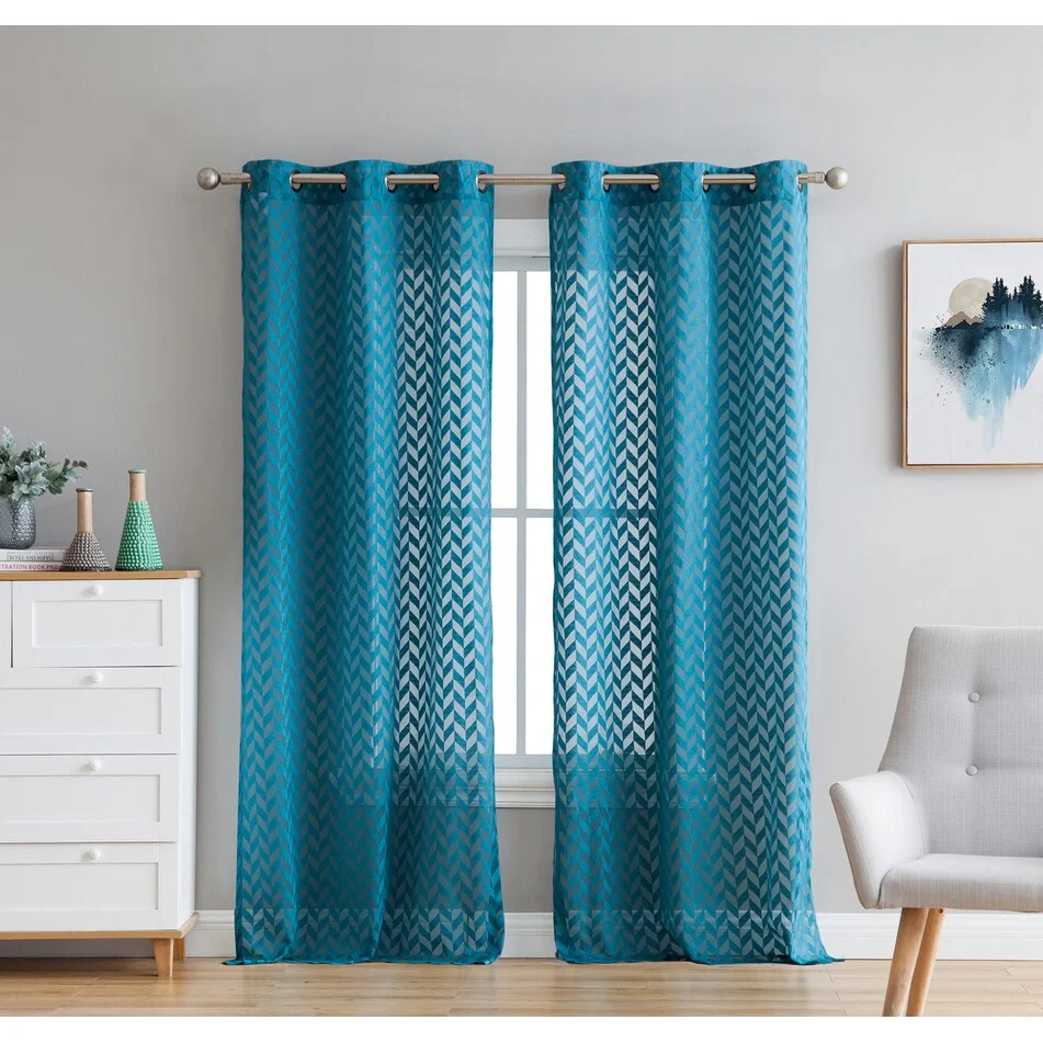 HLC.me Herringbone Lace Thick Semi Sheer Premium Grommet Top Window Curtain Panels Kids Room & Bedroom - Set of 2 Panels