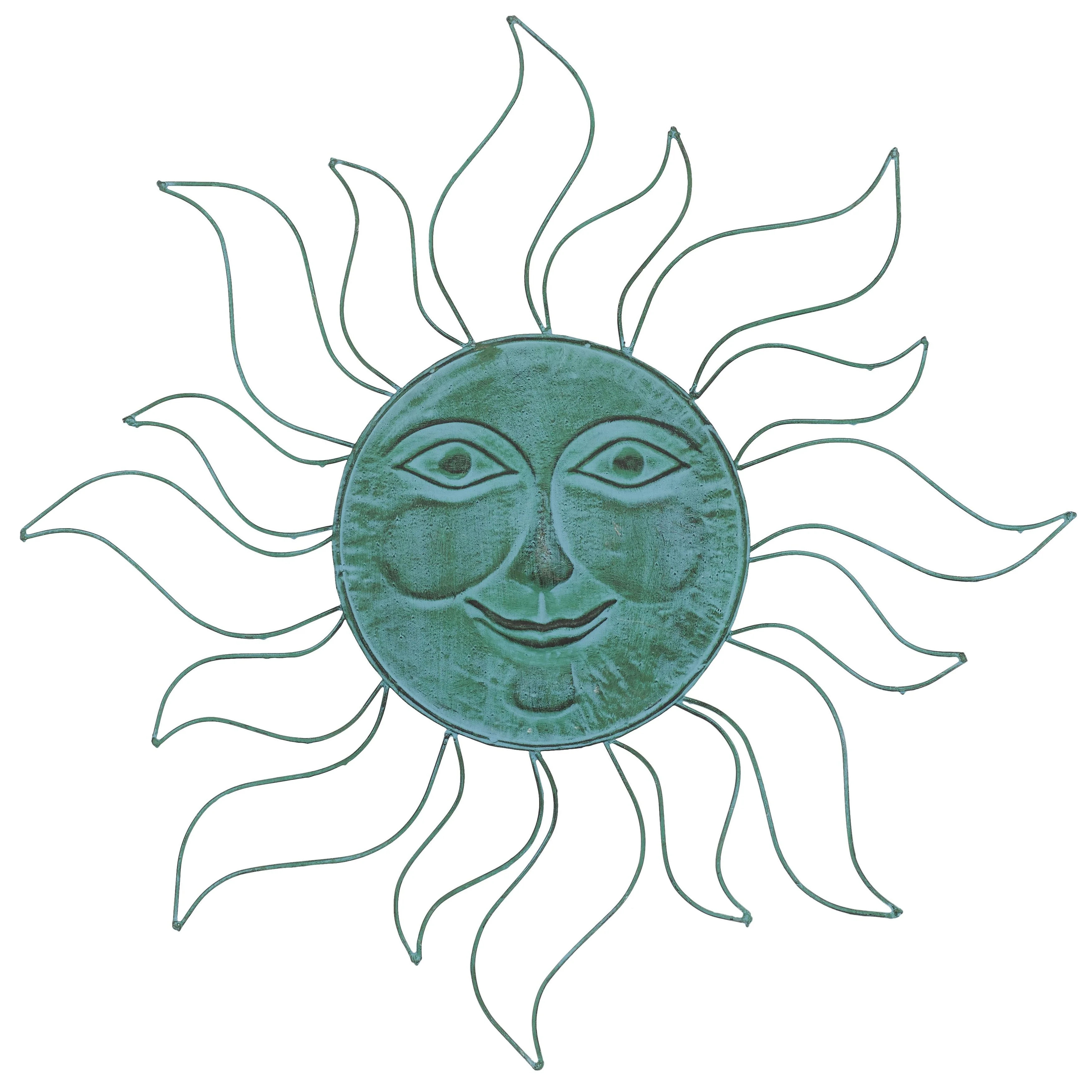 Metal Sun Indoor Outdoor Home Wall Decor with Wire Frame - Teal - The Novogratz