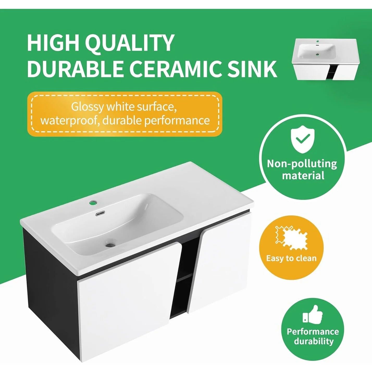 BNK 28/ 32/36/40 Inch Single Sink Bathroom Vanity with Soft Close Door, Modern Floating Vanity