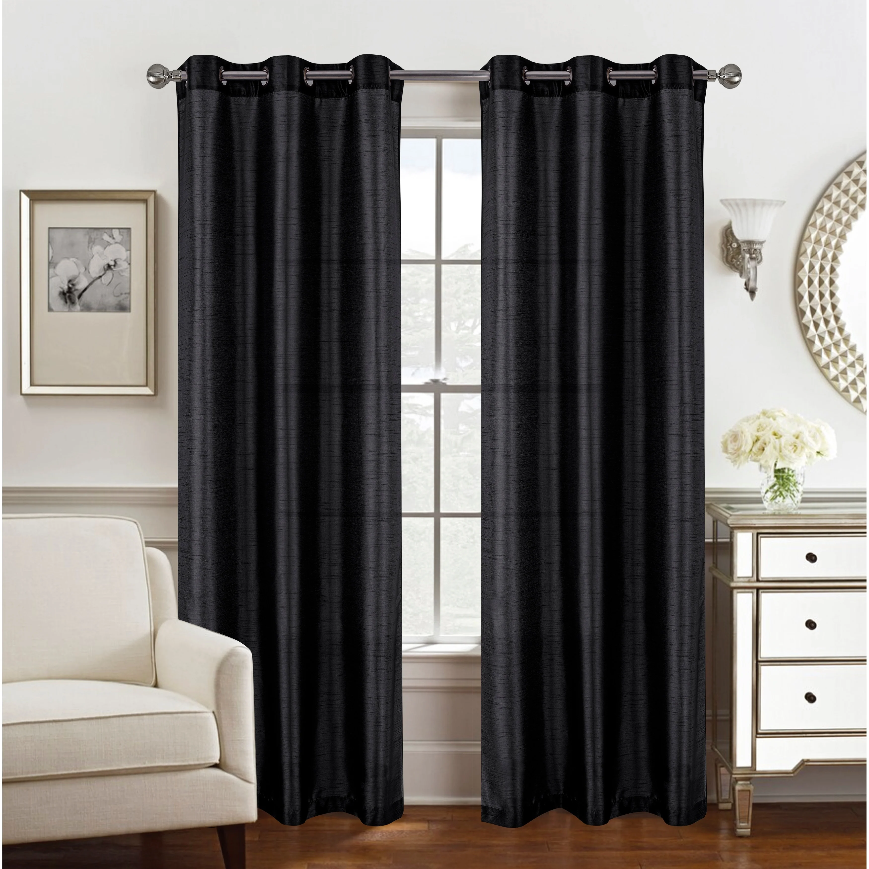 Nancy Faux Silk Window Curtain Panel Set