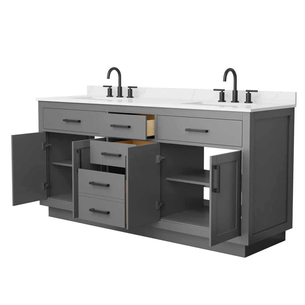 Beckett TK 72-inch Double Vanity, 3 Hole Quartz Top
