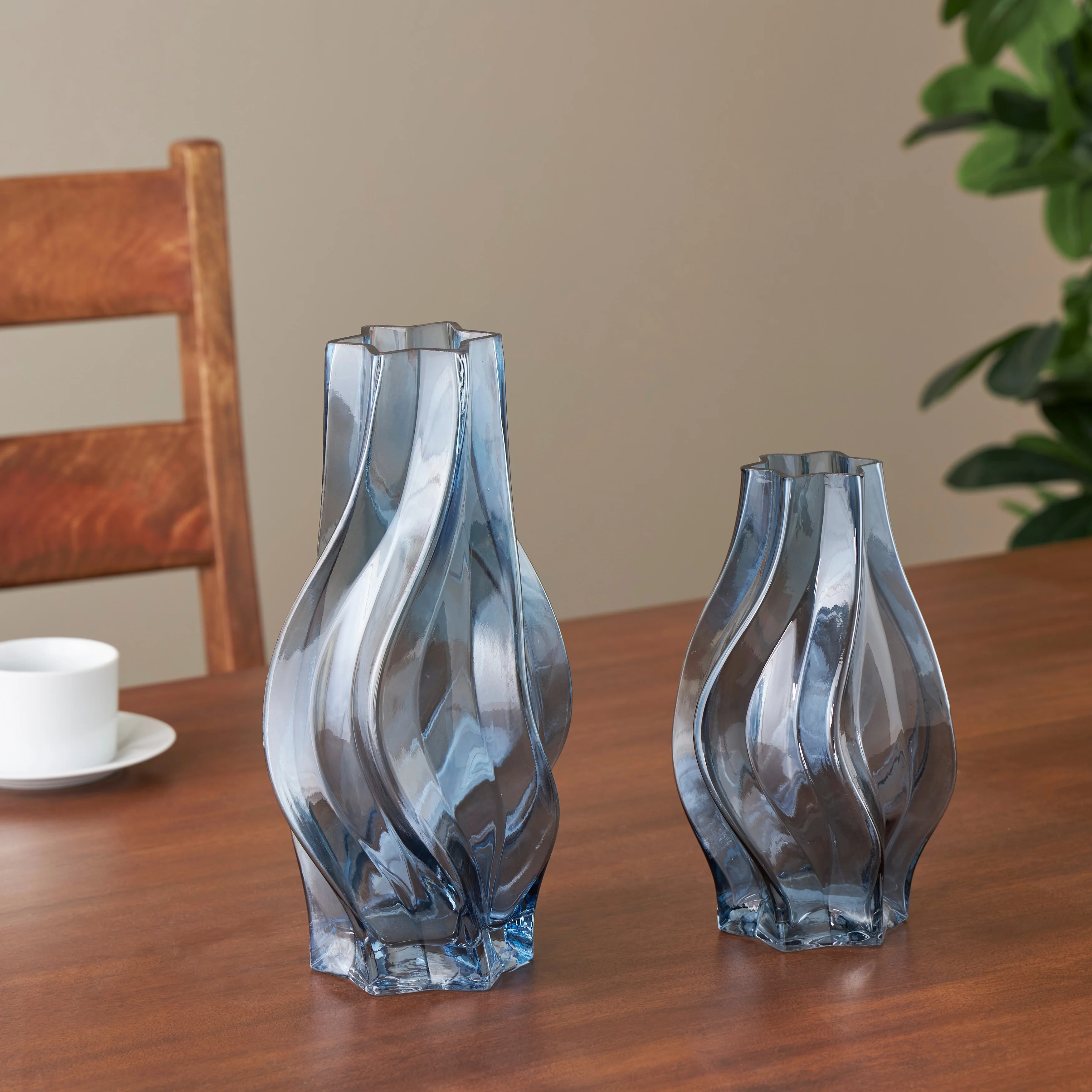 Blue or Yellow Glass Wavy Ombre Vase (Set of 2)