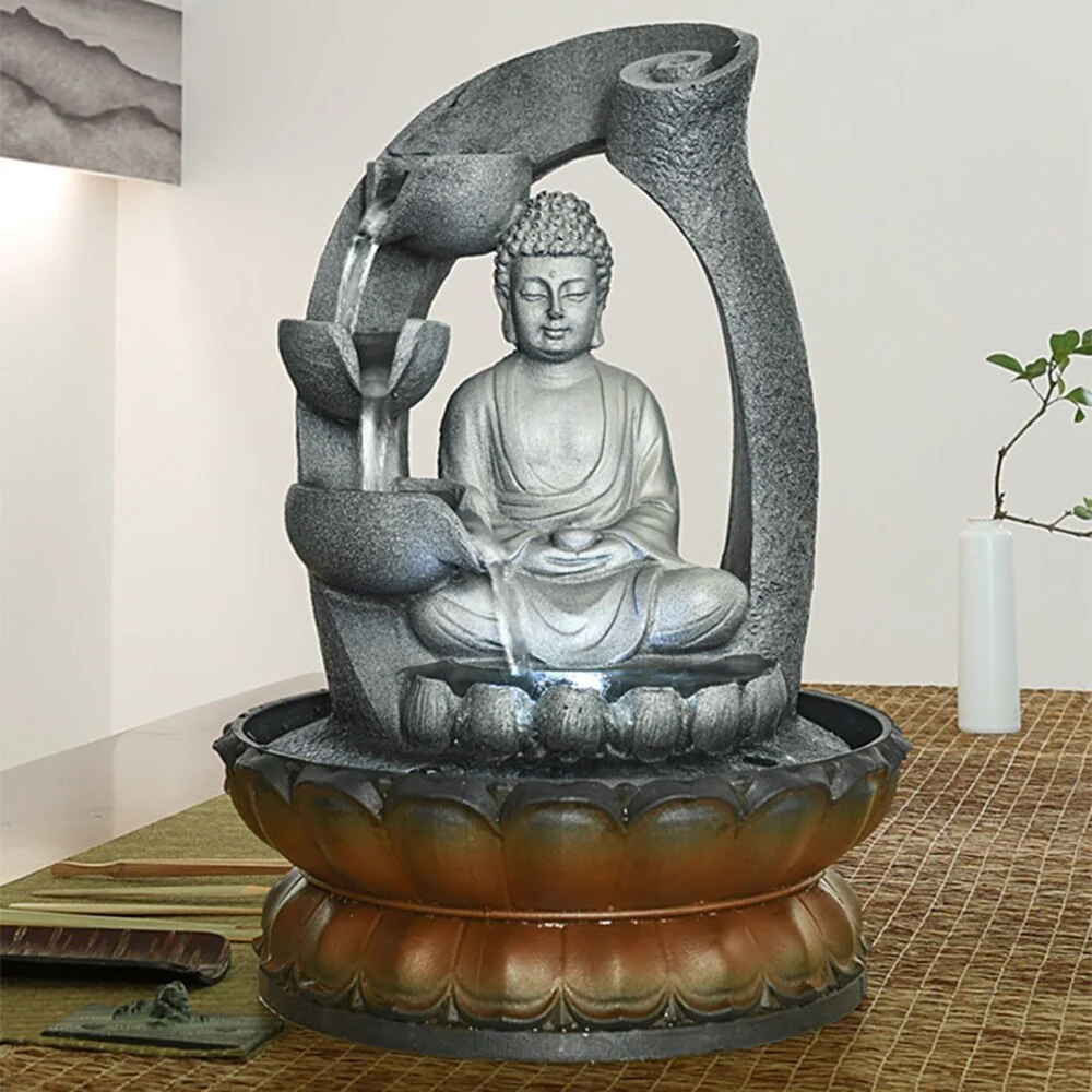 Buddha Fountain Fengshui Zen Meditation Tabletop Decorative Waterfall