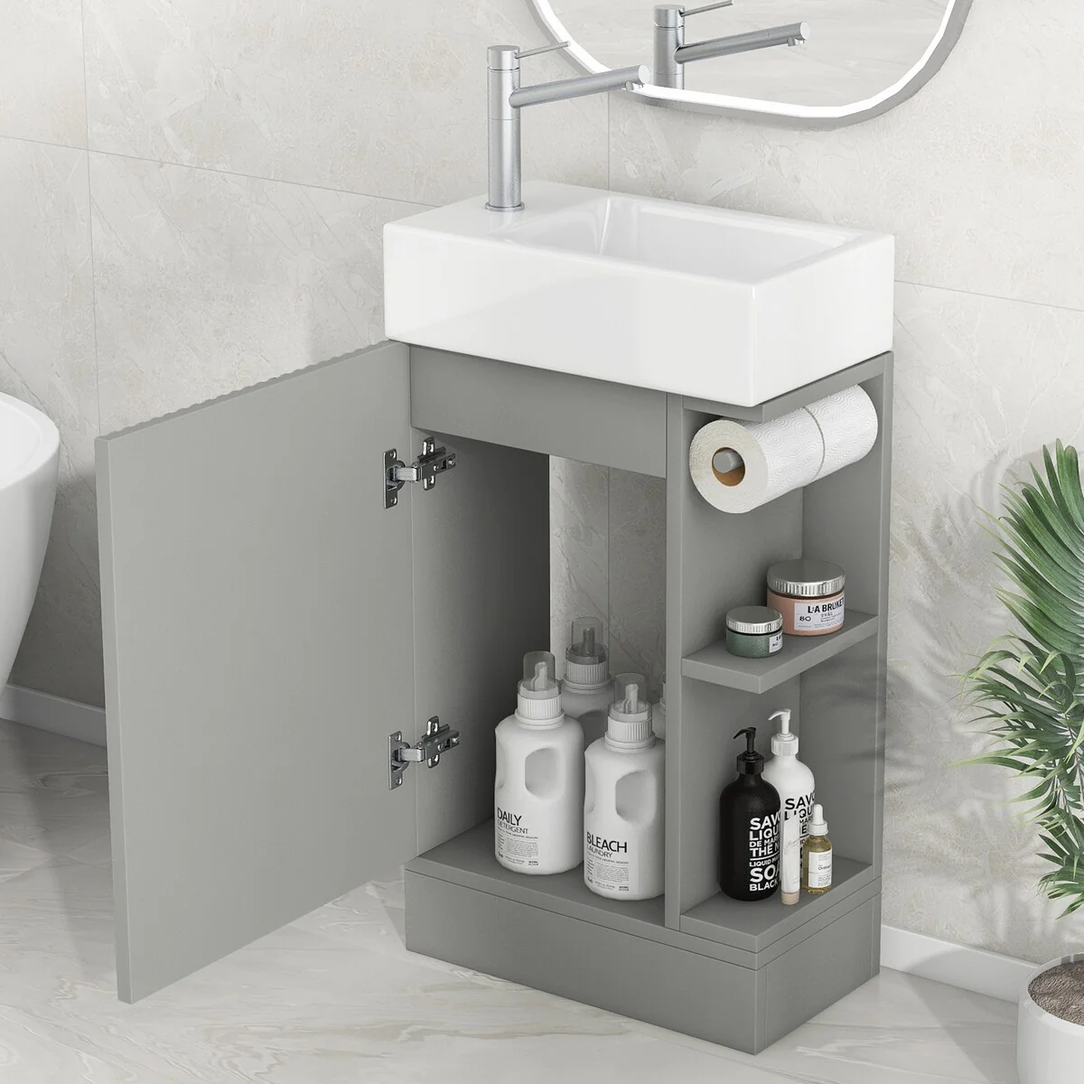 18.6 in. W x 10.6 in. D x 33.2 in. H Bathroom Vanity with Sink and Two-tier Shelves