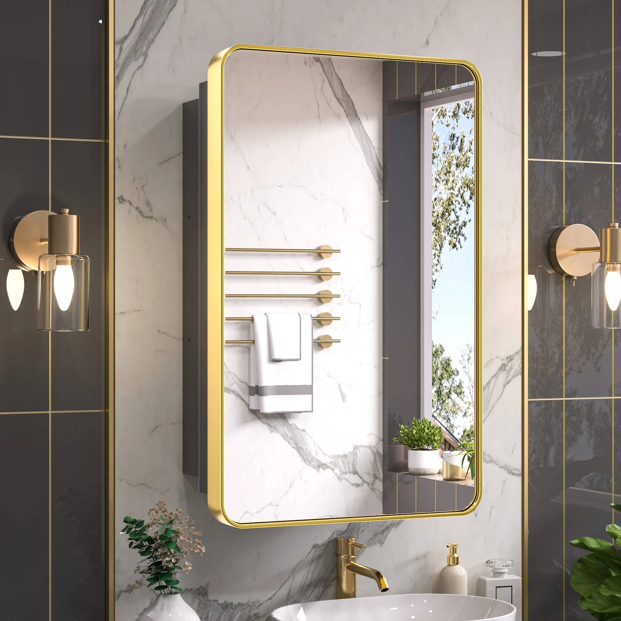 KEONJINN Medicine Cabinets for Bathroom with Mirror, Stainless Steel 1-3 Framed Doors