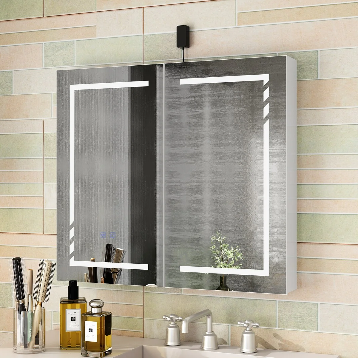 Bathroom Vanity with Ceramic Basin and Modern Medicine Cabinet Combo