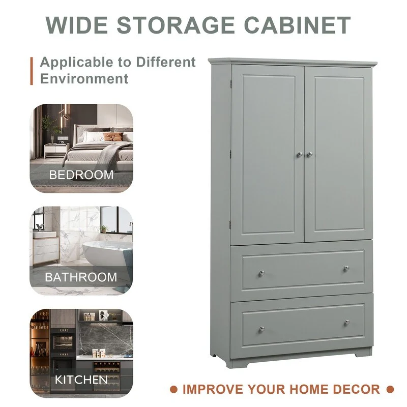 Wide Storage Cabinet with 2 Doors & 2 Drawers