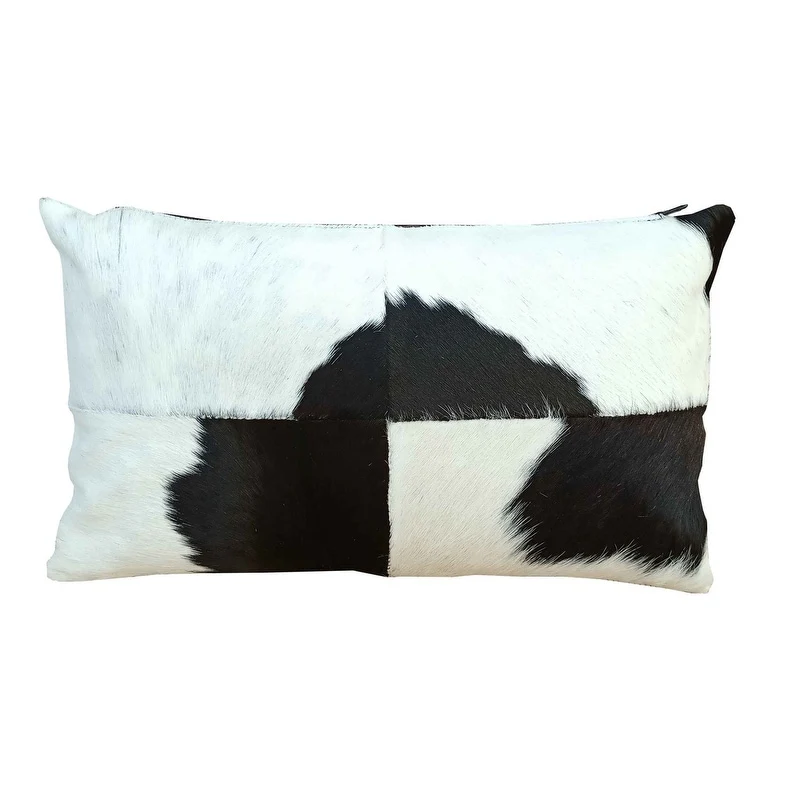 FERN Black & White Rectangular Cowhide Double-sided Leather Lumbar Pillow