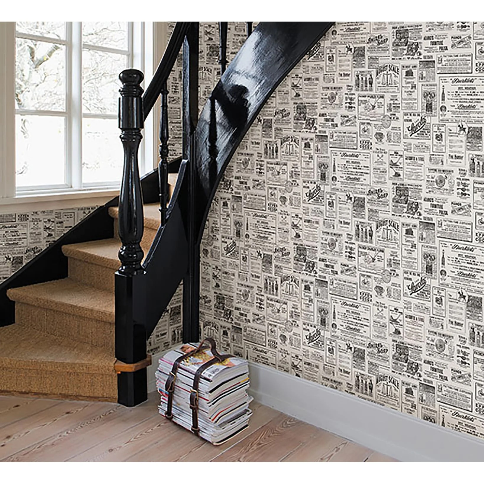 Americana Smith Adamstown Cream Vintage Newspaper 33' L X 20.5 W Wallpaper Roll