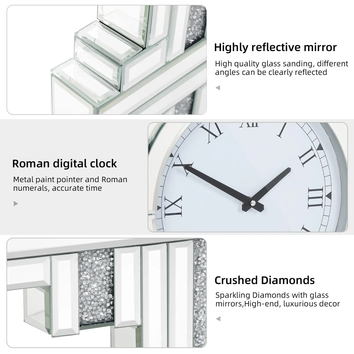 Glass Wall Clock Beveled with Diamond Crystal - 26