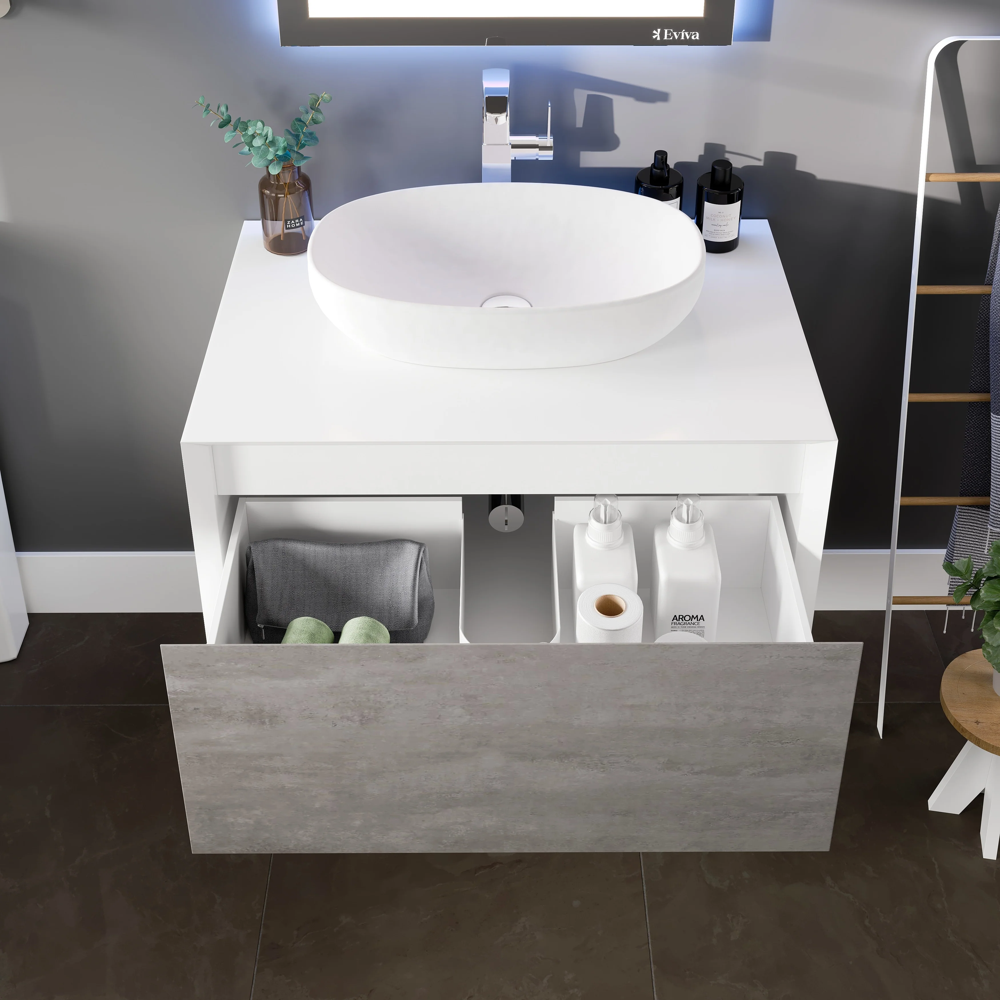 Eviva Santa Monica 30 inch Gray Wall Mount Bathroom Vanity with Acrylic Vessel Sink