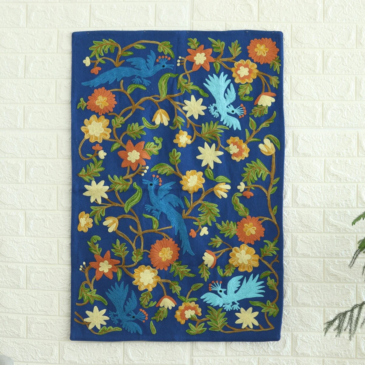 Novica Handmade Happy Peacocks Embroidered Wool Tapestry