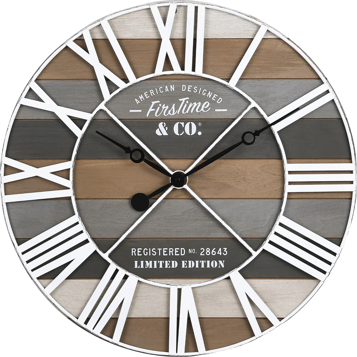 FirsTime & Co. Gray Maritime Farmhouse Planks Clock, American Crafted, Gray, Wood, 24 x 2 x 24 in