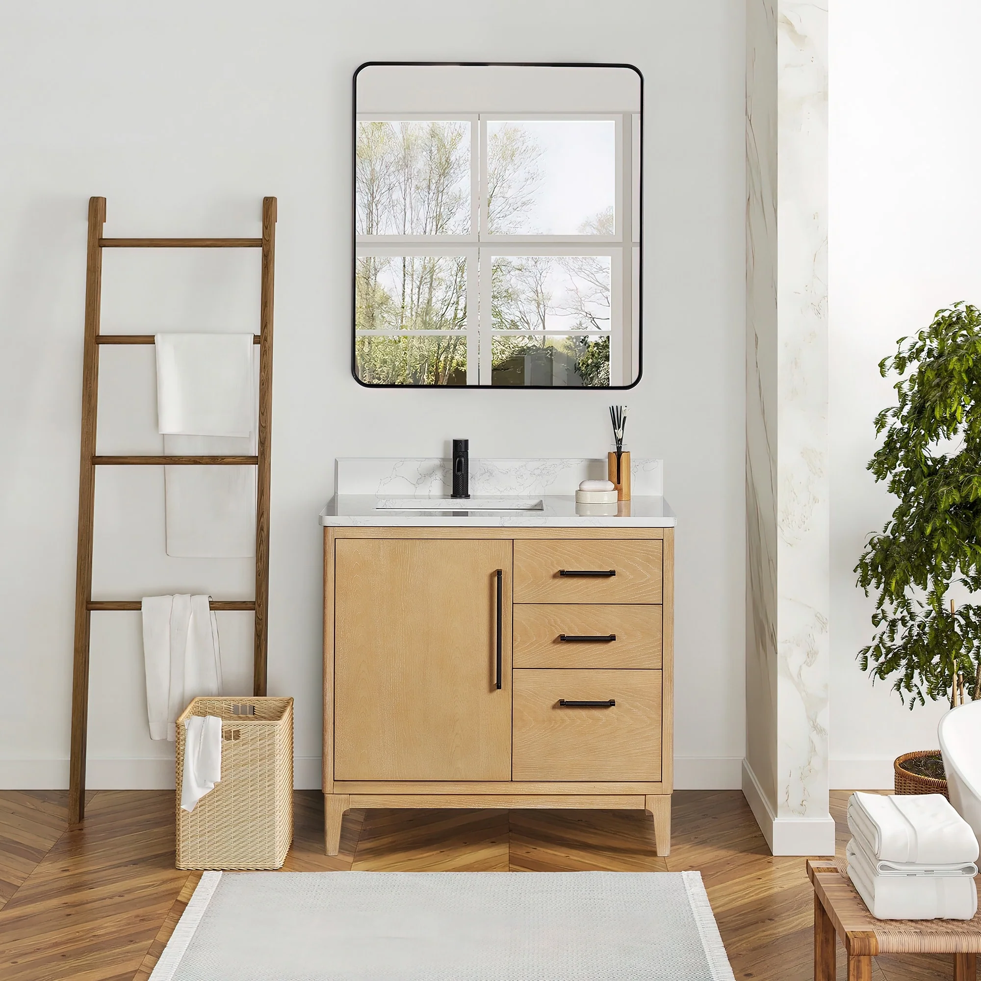 Gara Single Bath Vanity with Composite Stone Top and Mirror