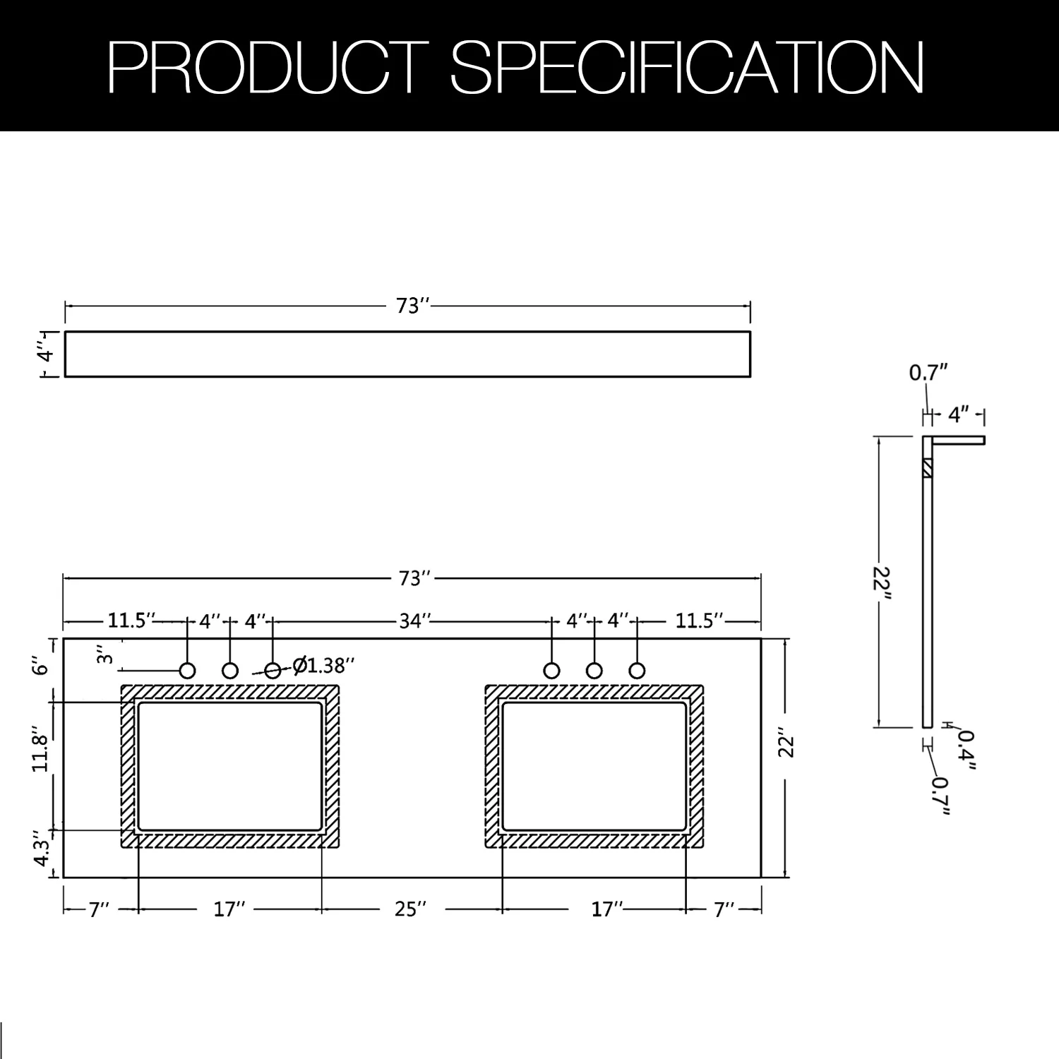 Enchantlace 73 Inch Engineered Marble Vanity Top with Double Sink