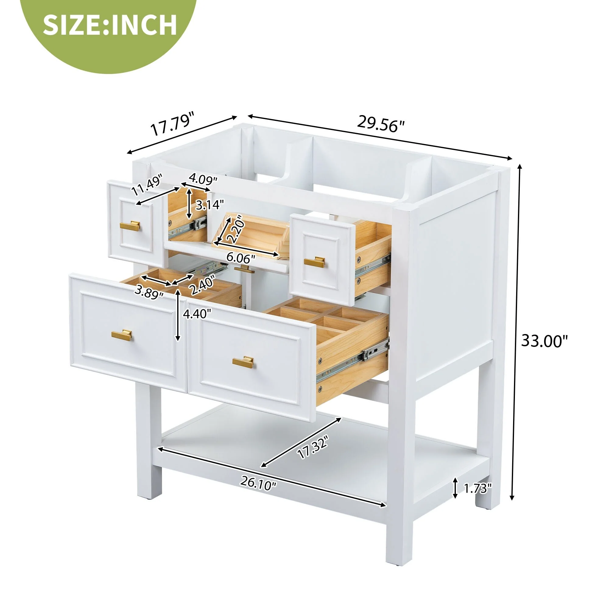 Free Standing Single Bathroom Vanity with 5 Drawers Bathroom Storage Cabinet