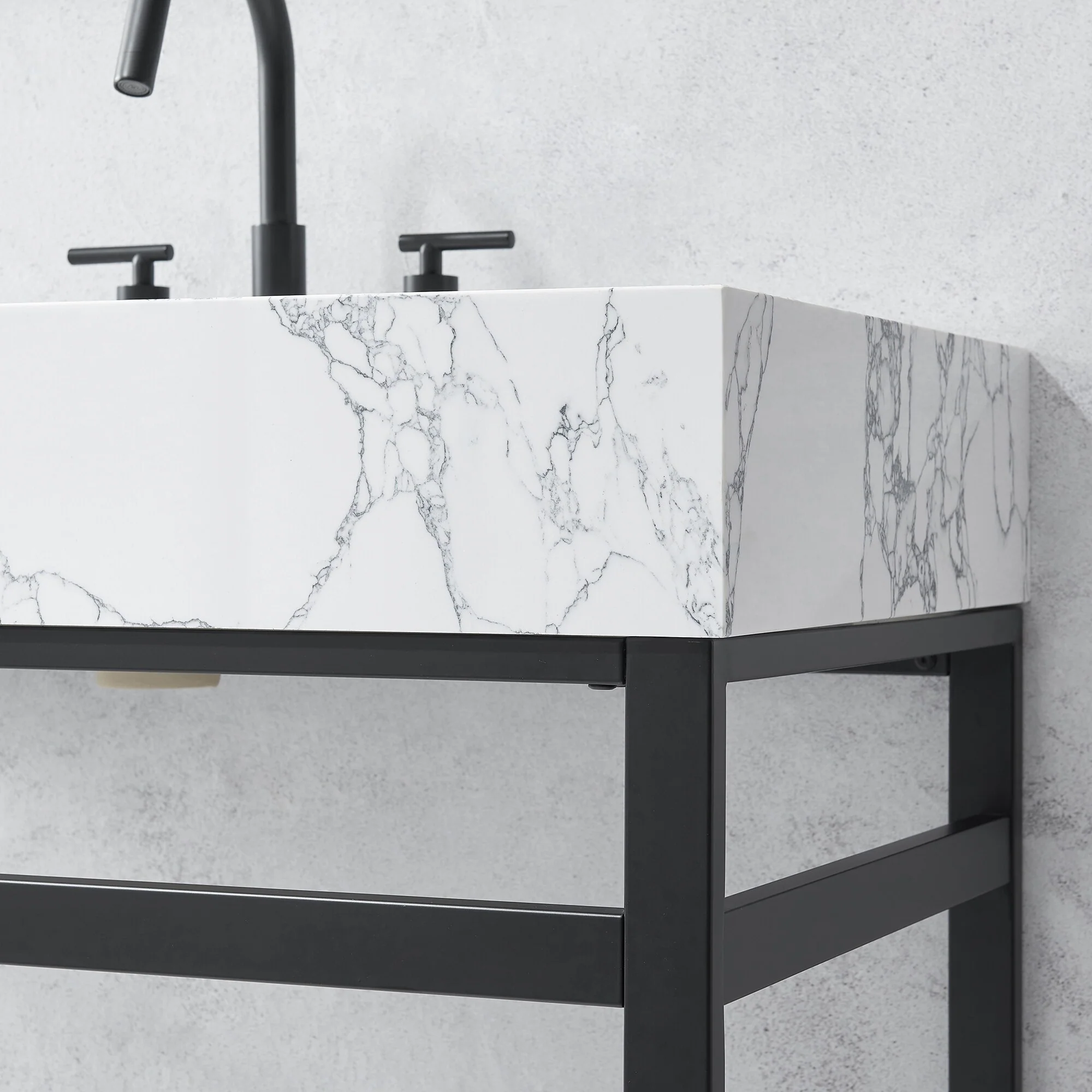 Ecija Bath Vanity, Metal Support with Composite Stone Top, no Mirror