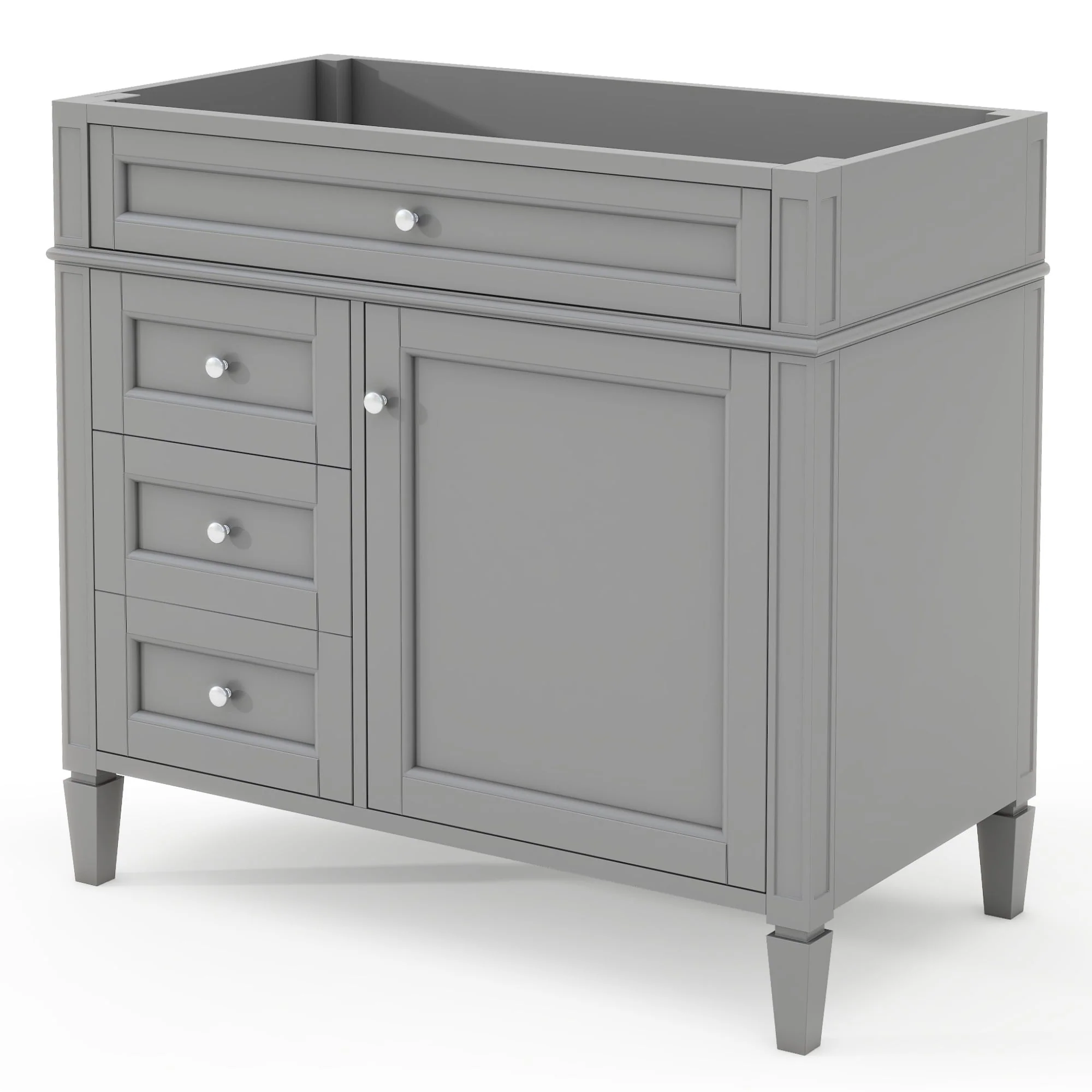 36'' Bathroom Vanity without Top Sink, Modern Bathroom Storage Cabinet with 2 Drawers and a Tip-out Drawer, Solid Wood Frame