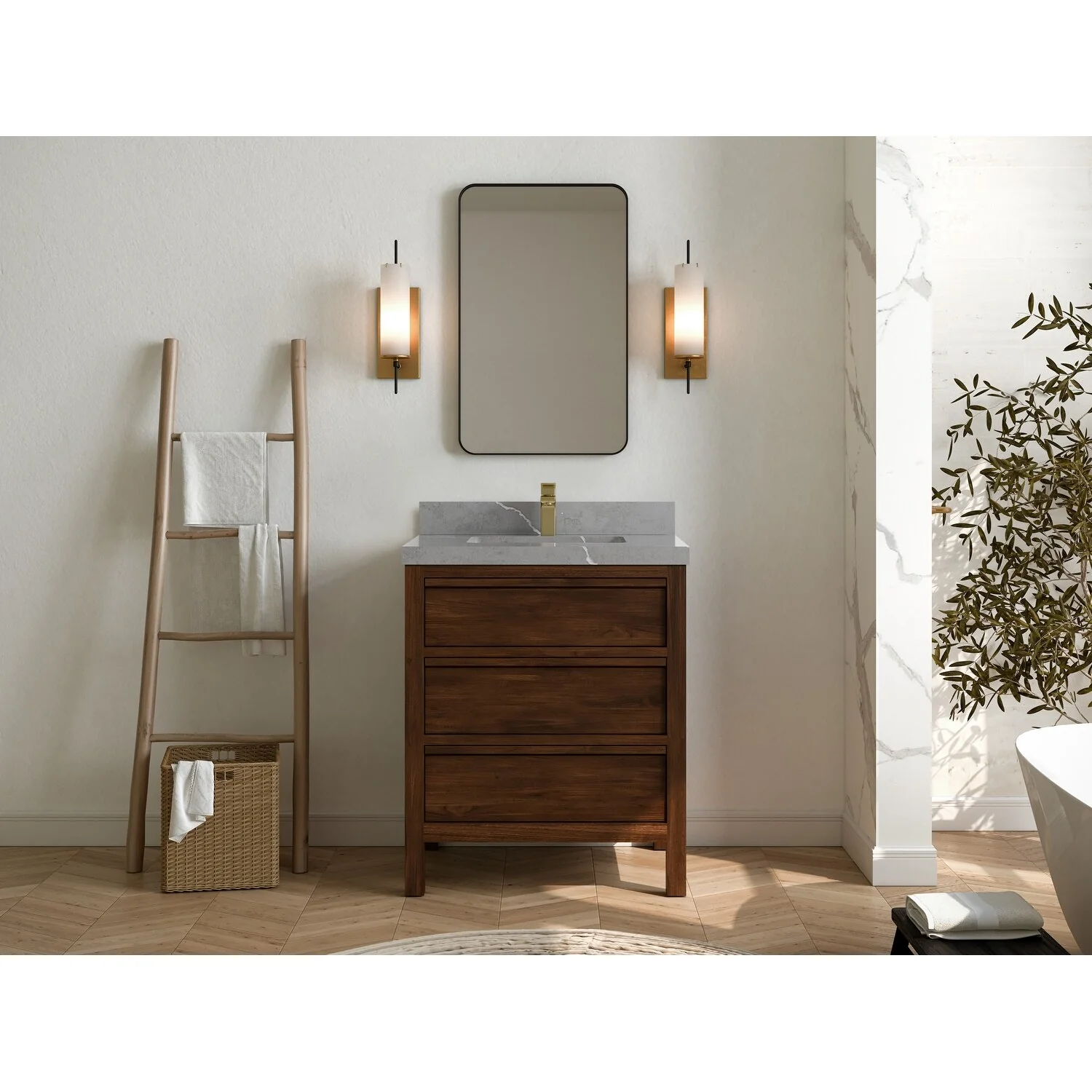 Willow Collections 30 in. W x 22 in. D Elizabeth Solid Teak Wodd Single Sink Bathroom Vanity with Countertop