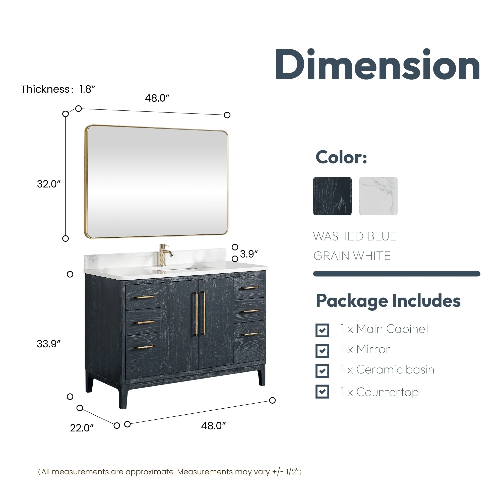 Gara Single Bath Vanity with Composite Stone Top and Mirror