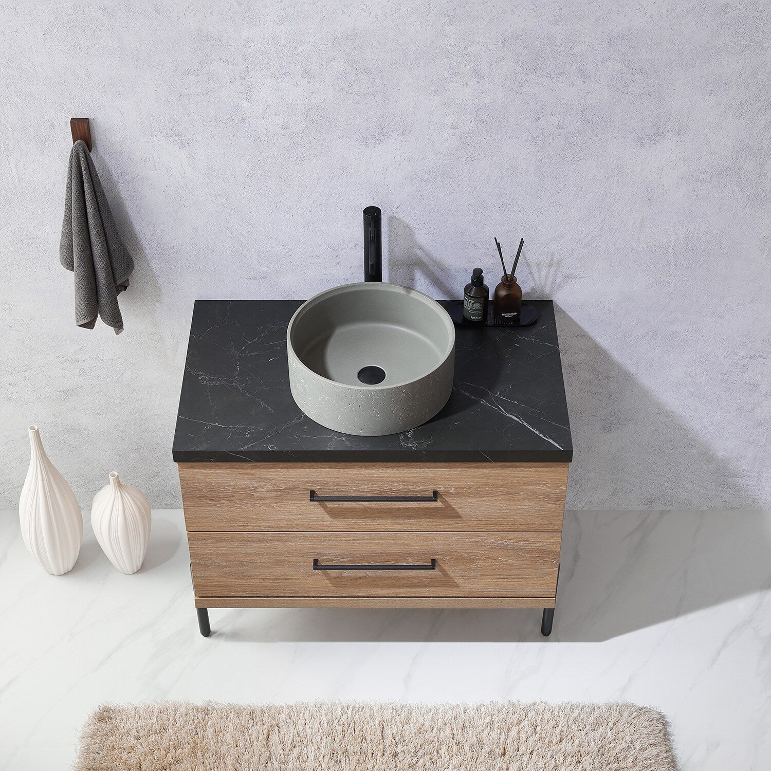 Trento Bath Vanity with Sintered Stone Top with Concrete Sink (R)